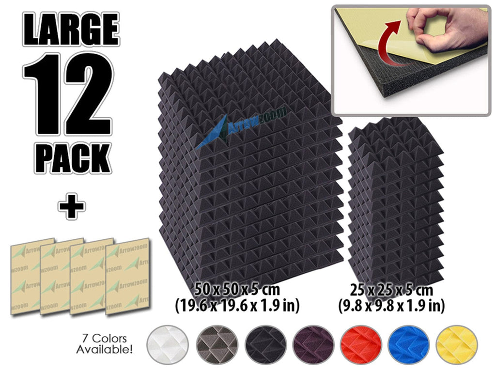 New 12 pcs Bundle Pyramid Adhesive Backed Tiles Acoustic Panels Sound Absorption Studio Soundproof Foam 7 Colors KK1053