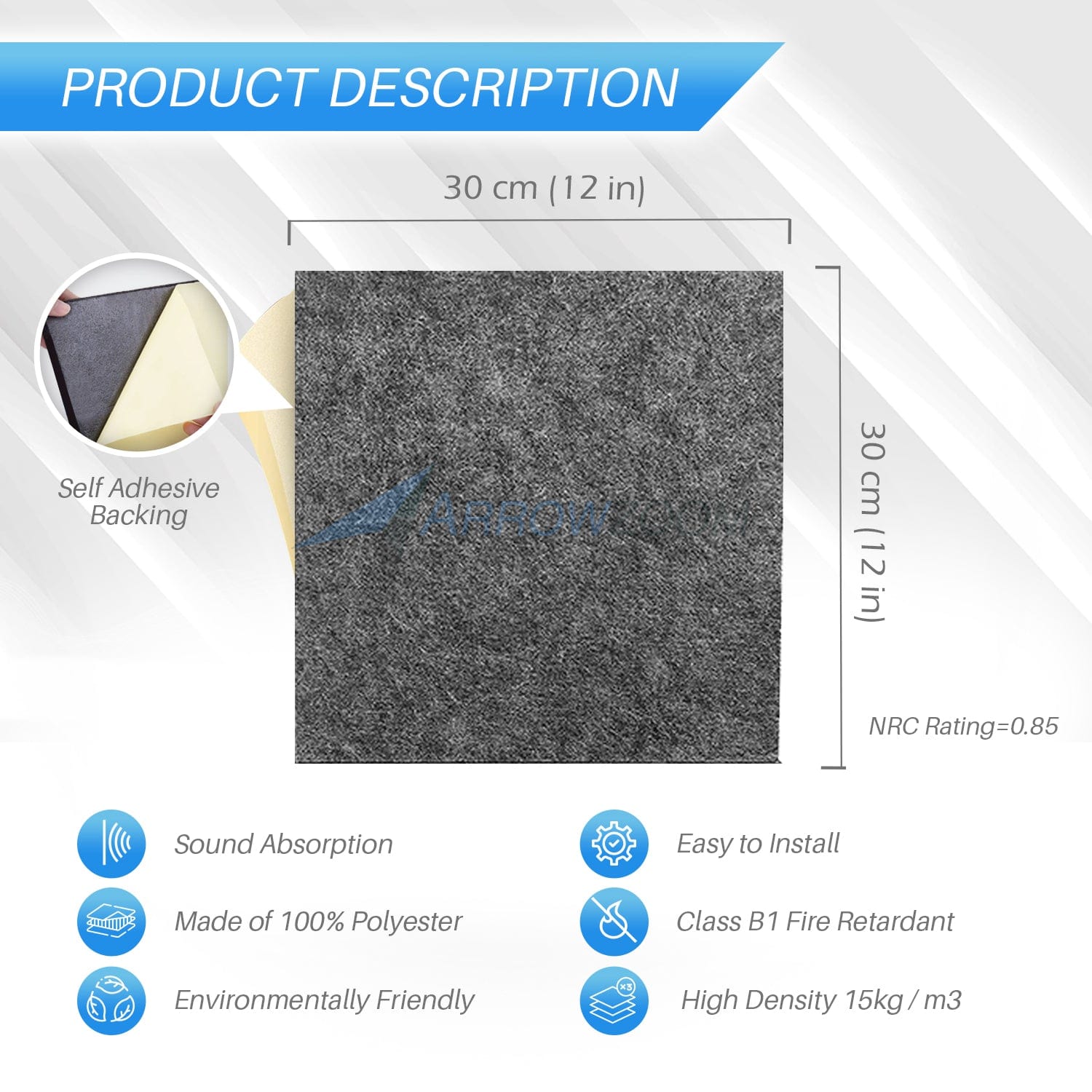 silexofy Self Adhesive Sound Deadening Polyester Fabric Panel - Solid Colors - KK1261