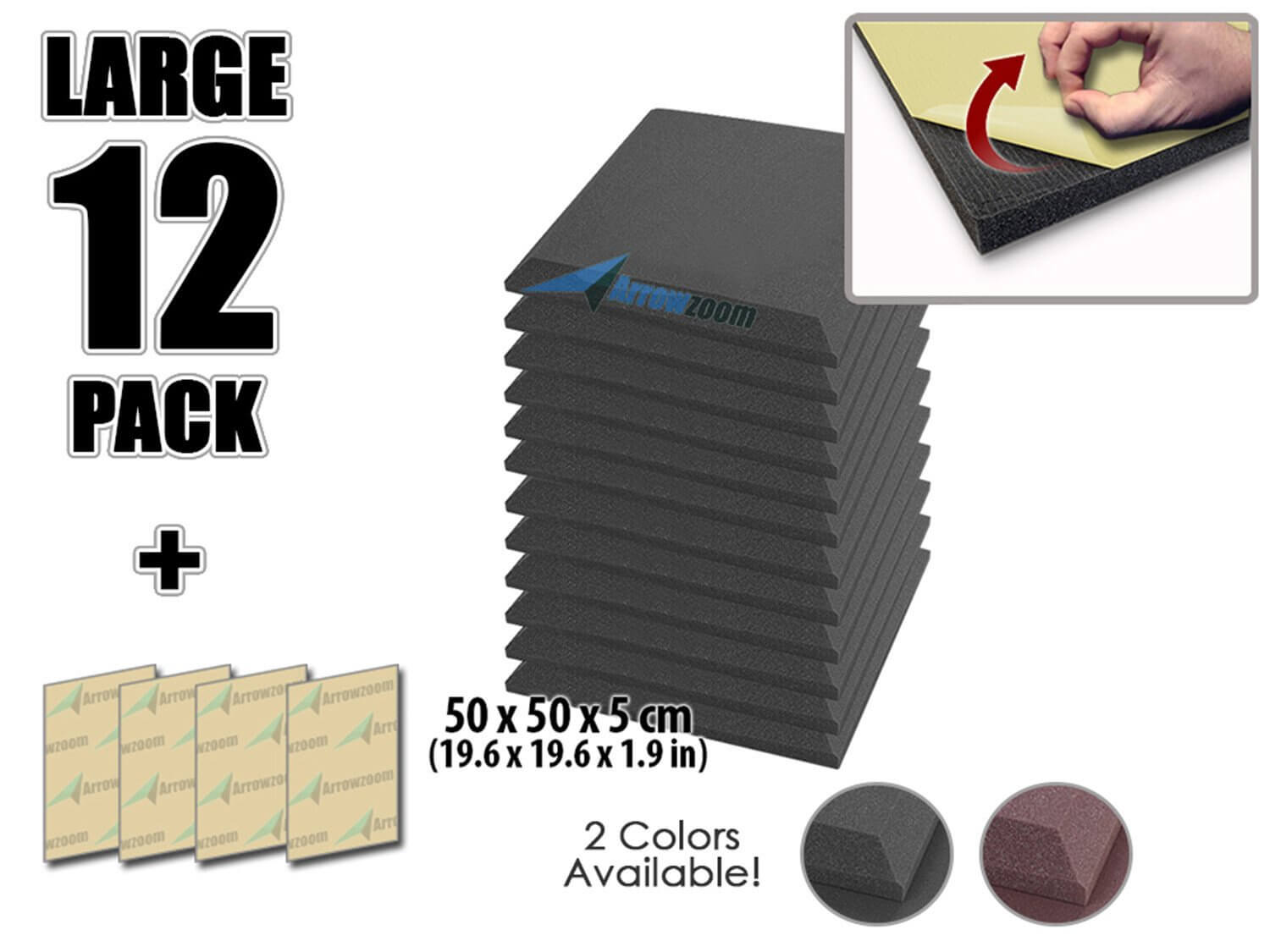 silexofy Flat Bevel Adhesive Backed Tile Series Acoustic Foam - Solid Colors - KK1055