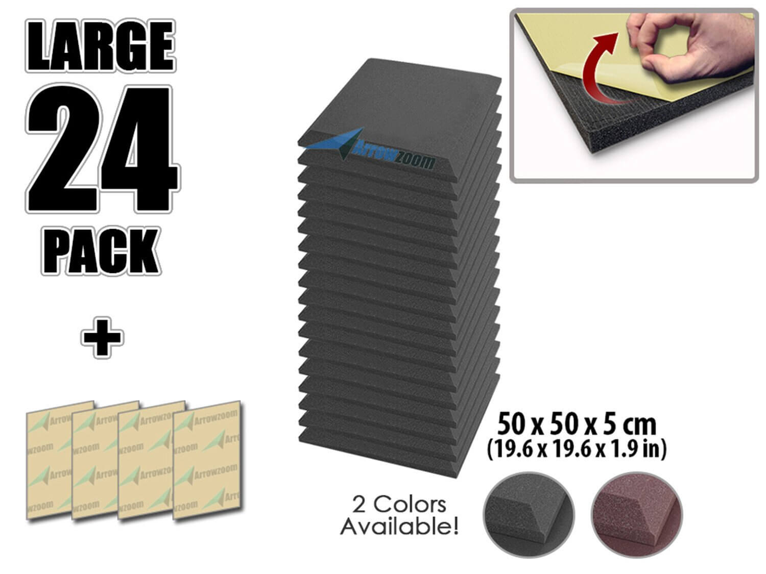 silexofy Flat Bevel Adhesive Backed Tile Series Acoustic Foam - Solid Colors - KK1055