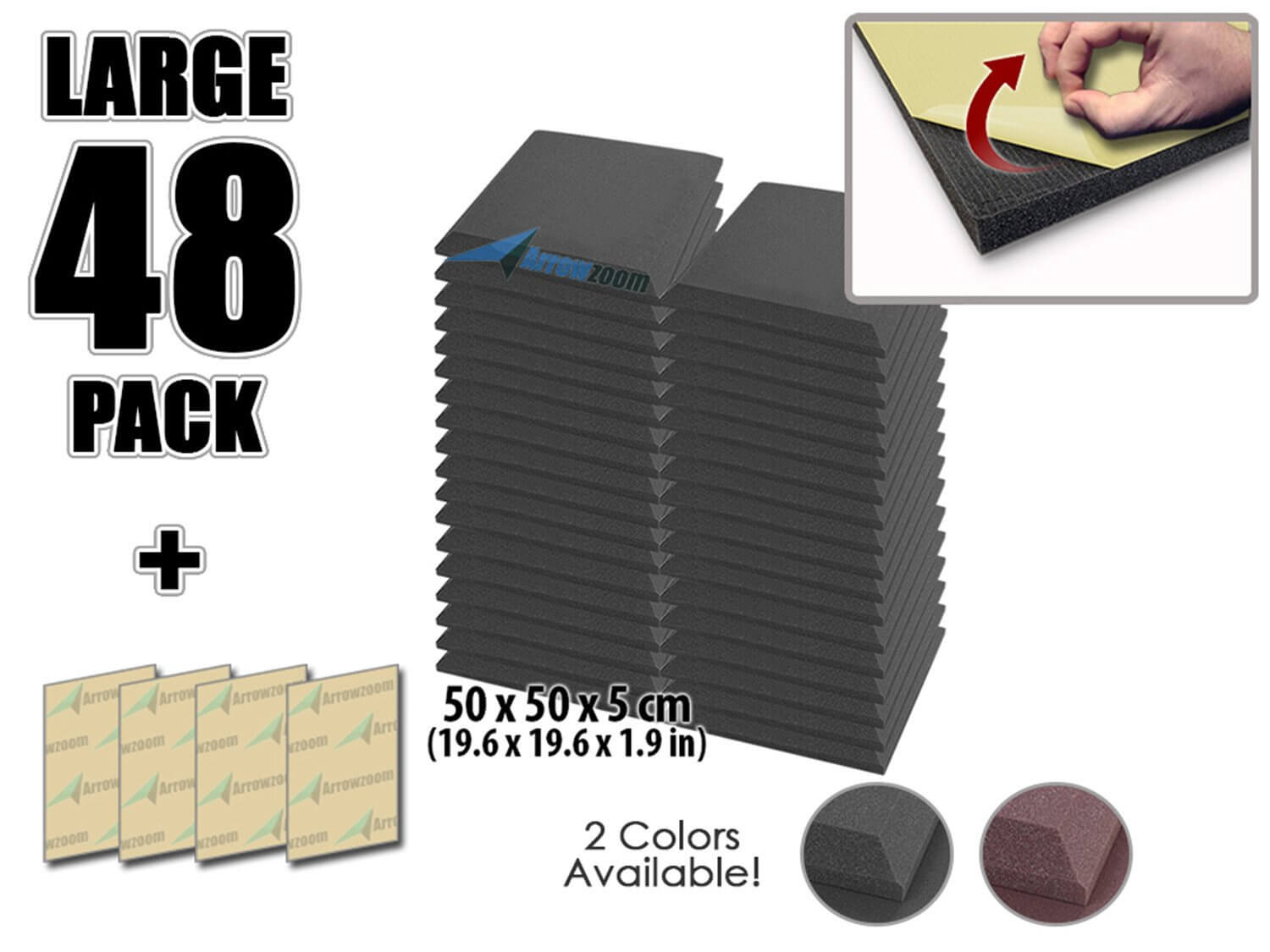 silexofy Flat Bevel Adhesive Backed Tile Series Acoustic Foam - Solid Colors - KK1055