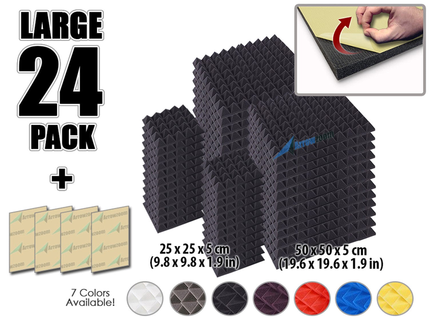 New 24 pcs Bundle Pyramid Adhesive Backed Tiles Acoustic Panels Sound Absorption Studio Soundproof Foam 7 Colors KK1053