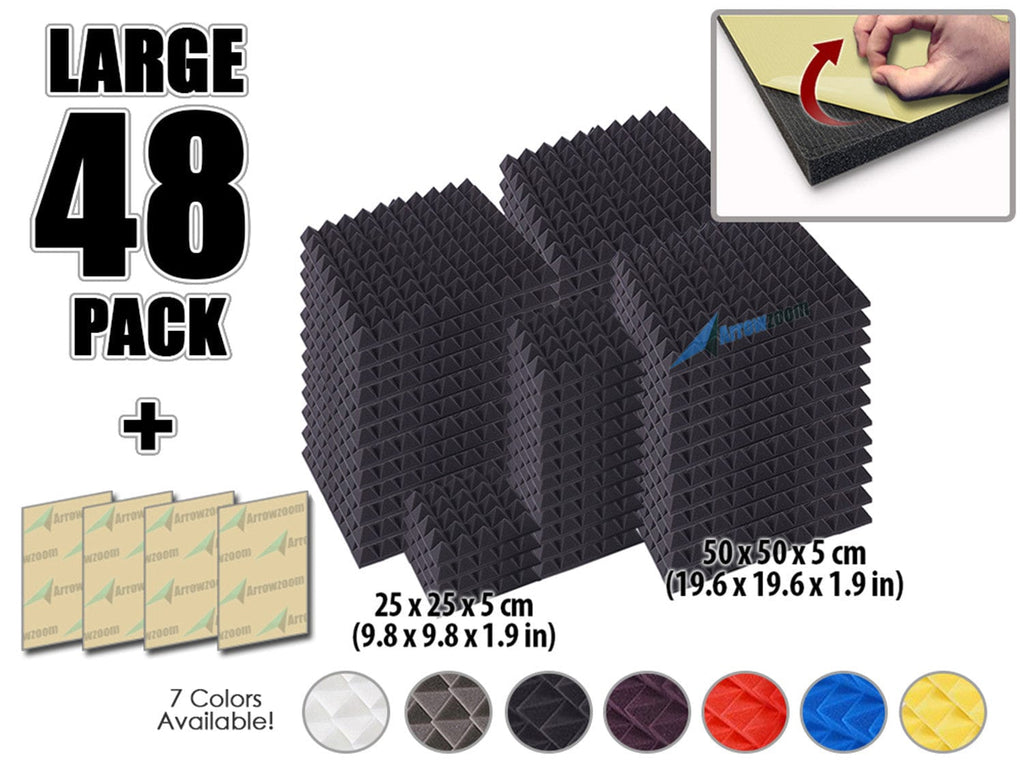 New 48 pcs Bundle Pyramid Adhesive Backed Tiles Acoustic Panels Sound Absorption Studio Soundproof Foam 7 Colors KK1053