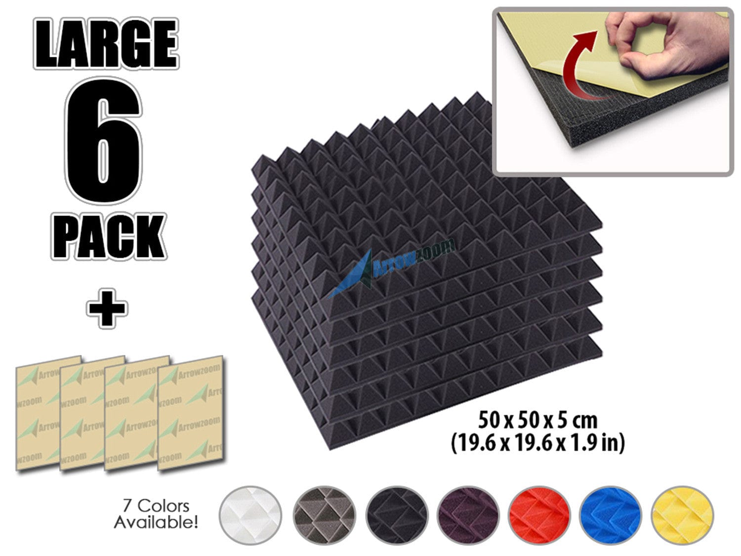 New 6 pcs Bundle Pyramid Adhesive Backed Tiles Acoustic Panels Sound Absorption Studio Soundproof Foam 7 Colors KK1053