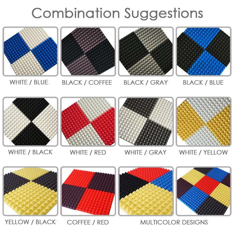 New Pyramid Adhesive Backed Tiles Acoustic Panels Sound Absorption Studio Soundproof Foam 7 Colors KK1053
