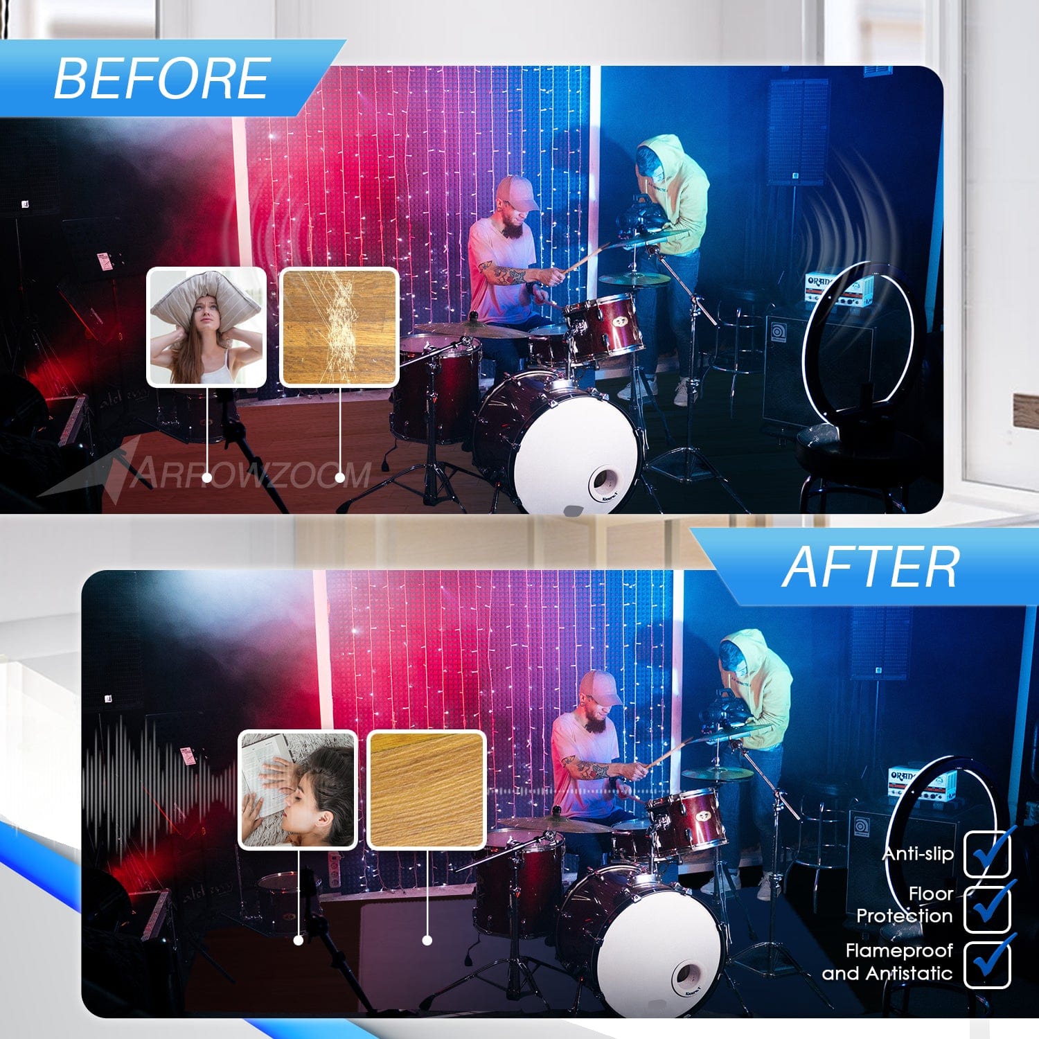 silexofy Anti-Slip Floor Protection Soundproof Noise Vibration Mats for Drums - KK1249