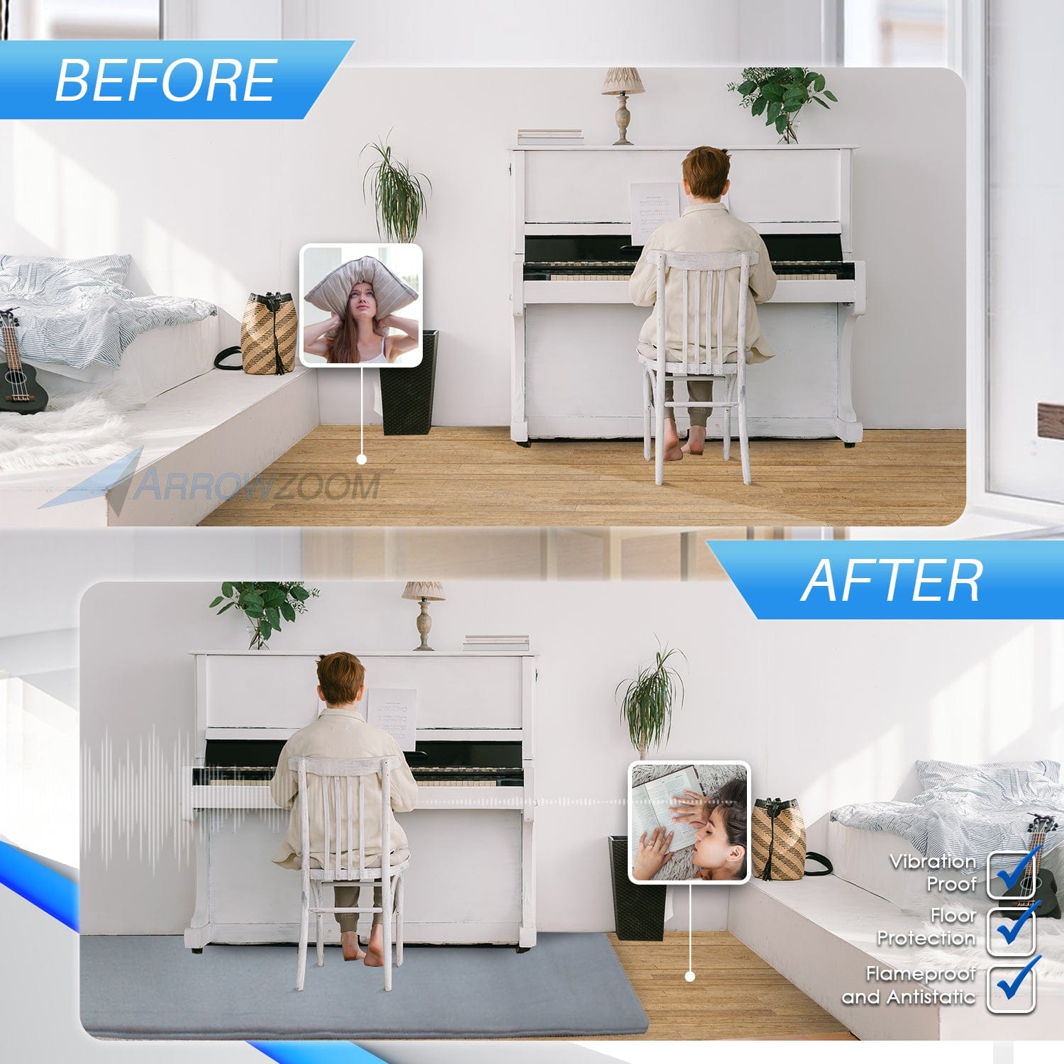 silexofy Anti-Vibration Sound Absorbing Noise Mats for Piano - KK1248