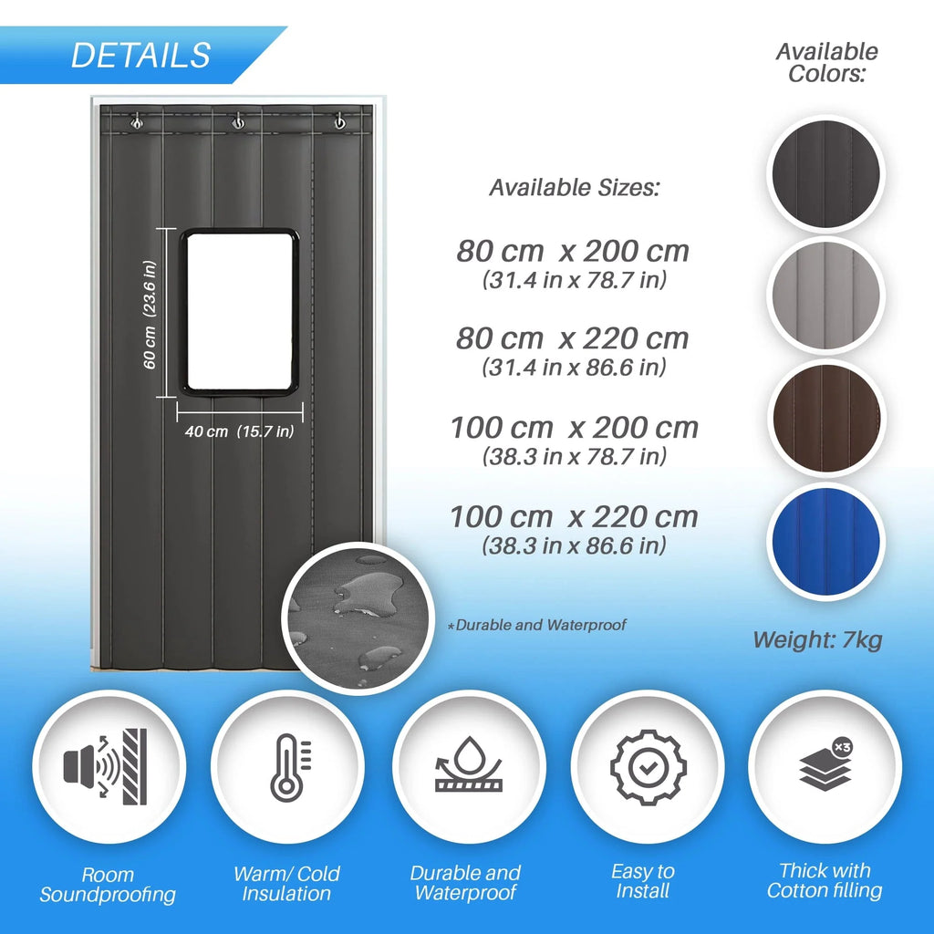 silexofy Door Soundproof Curtain PRO, Thick Thermal Insulation with Window - KK1456
