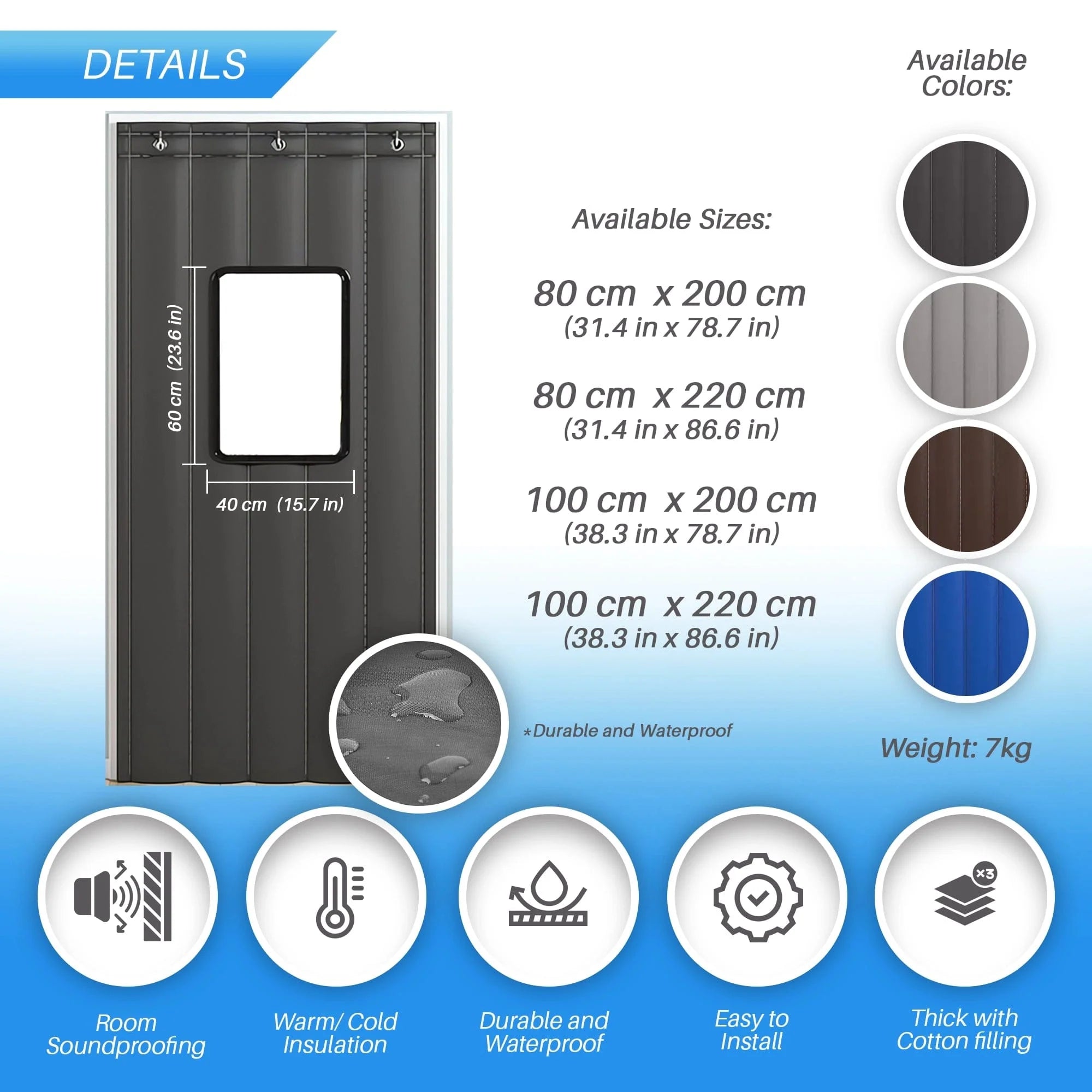 silexofy Door Soundproof Curtain PRO, Thick Thermal Insulation with Window - KK1456
