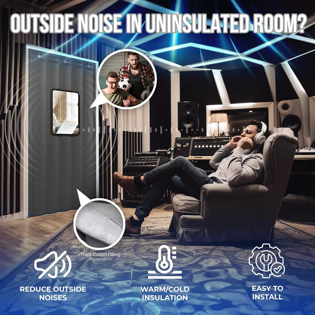 silexofy Door Soundproof Curtain PRO, Thick Thermal Insulation with Window - KK1456