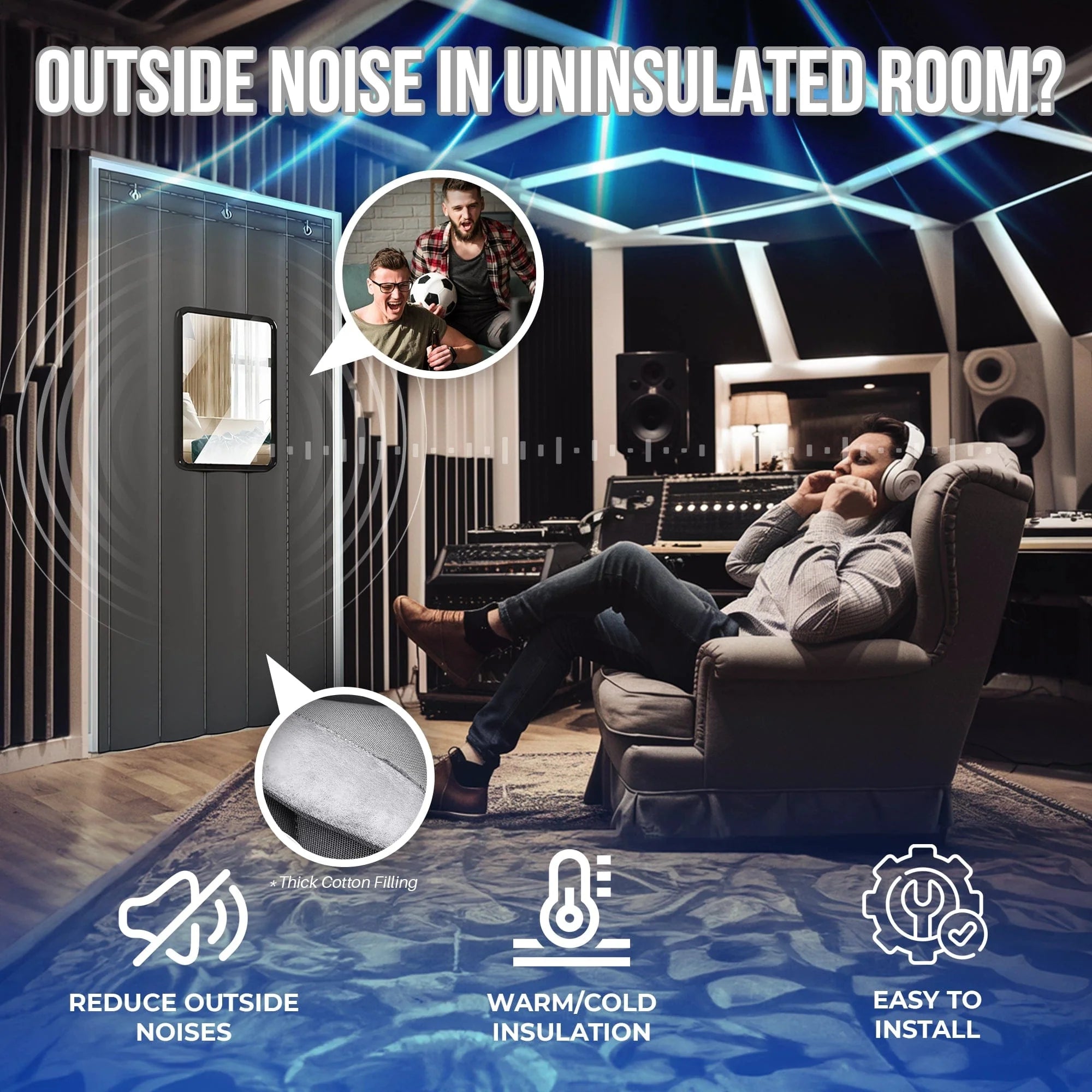 silexofy Door Soundproof Curtain PRO, Thick Thermal Insulation with Window - KK1456