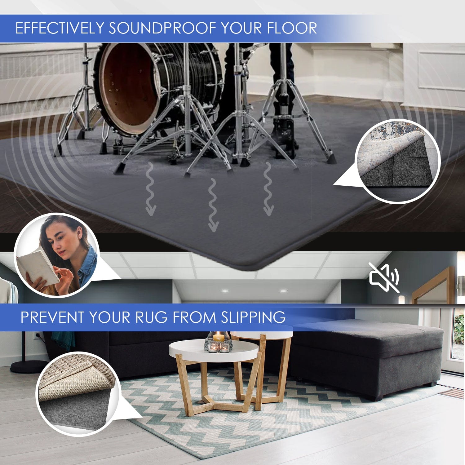 silexofy Non-Slip Soundproof Floor Tiles, Rug Pad - KK1282