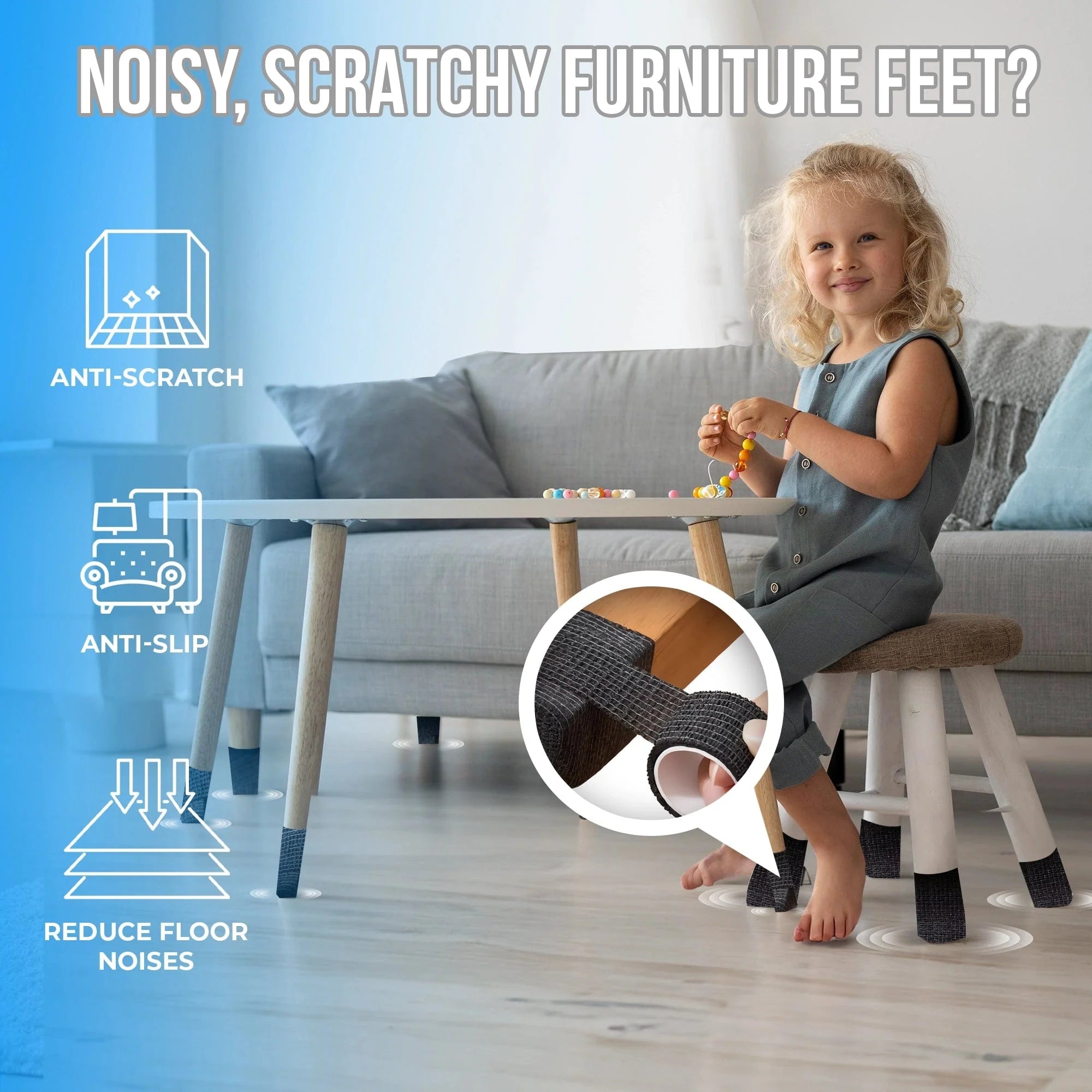 silexofy Silent Soundproof Self-Adhesive Tape w/ Anti-Slip, Floor Protection for Chairs, Tables and Furnitures - KK1453