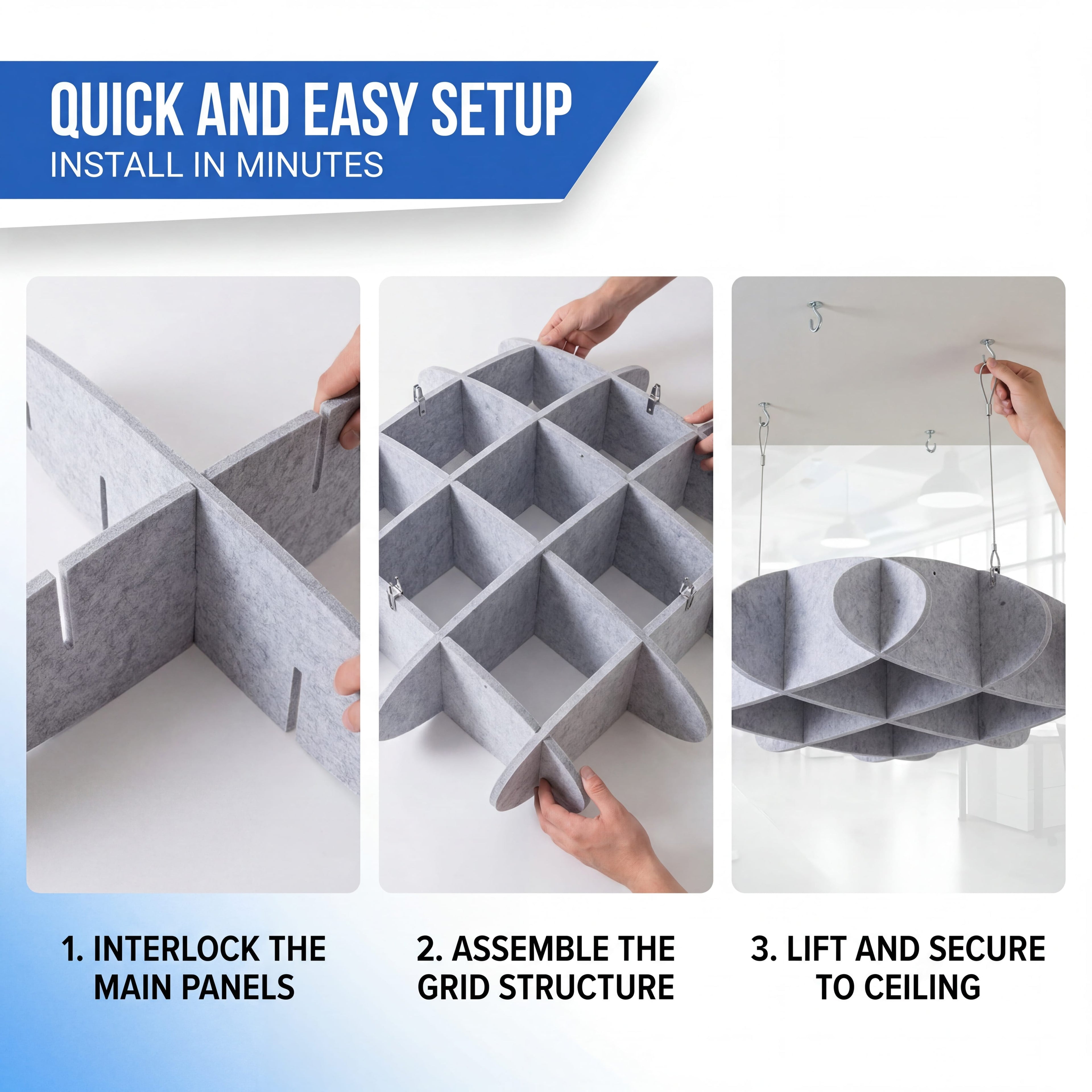 silexofy EchoArt Elegant Sound Absorbers Hanging Ceiling Panels Gray - KK1458