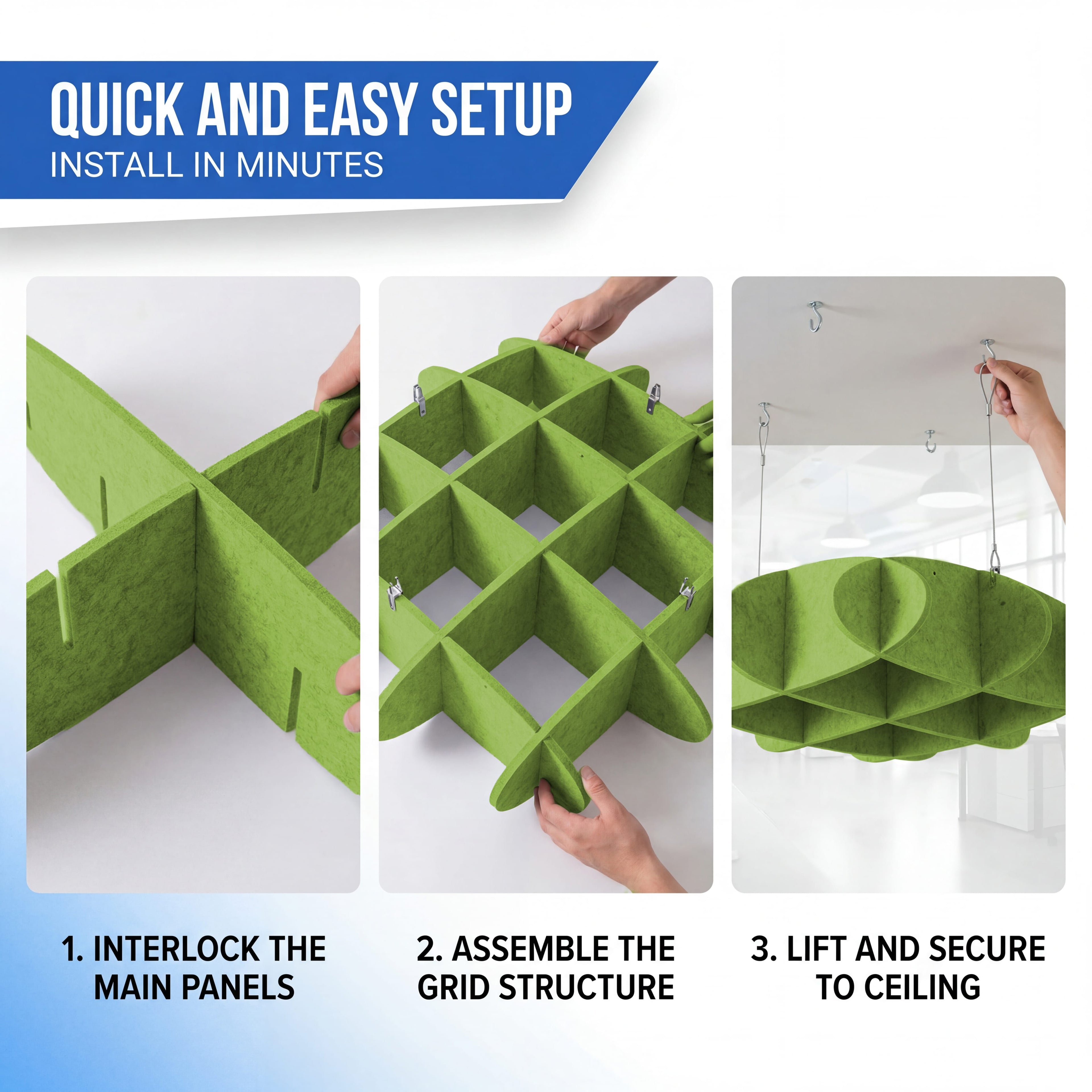 silexofy EchoArt Elegant Sound Absorbers Hanging Ceiling Panels Green cm - KK1461
