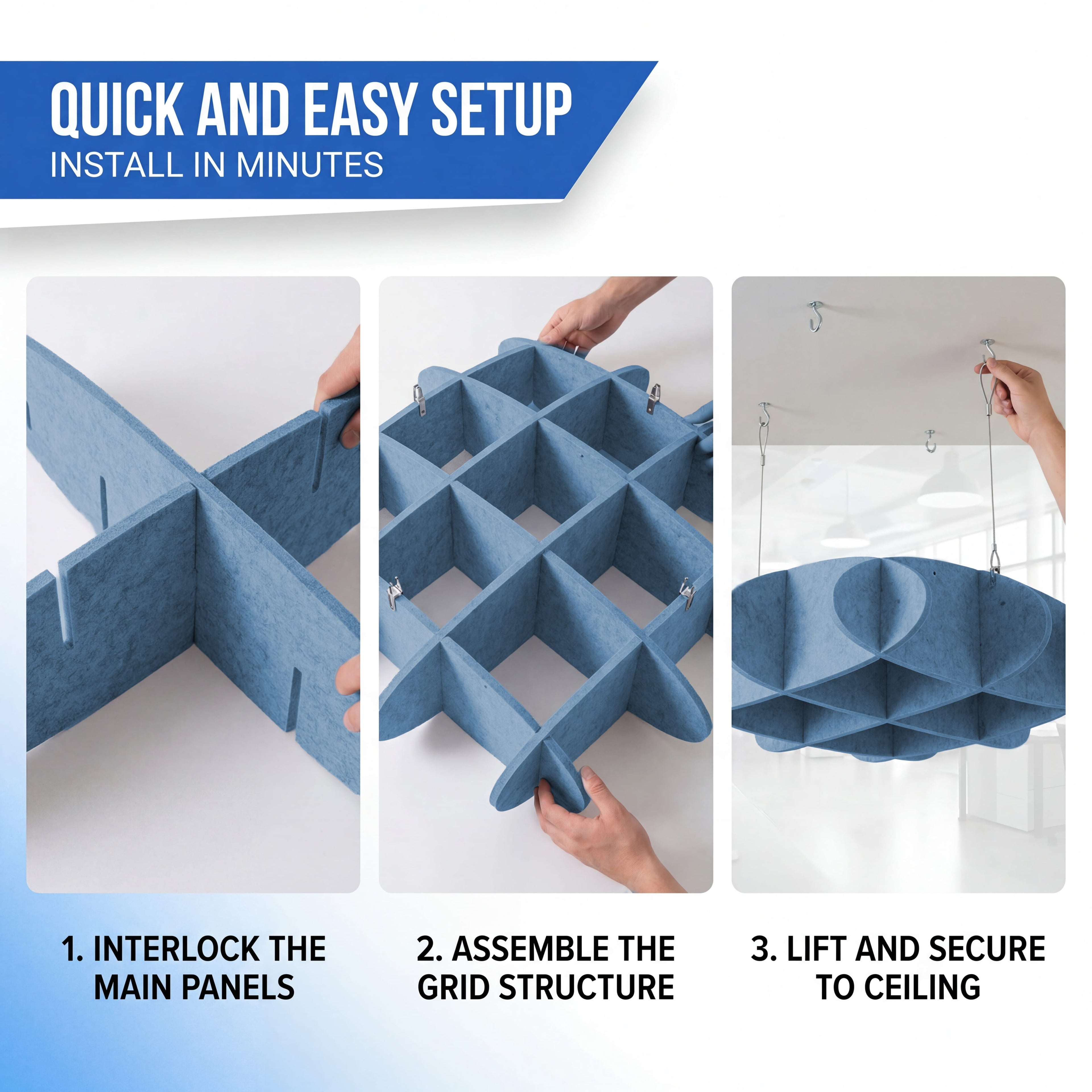 silexofy EchoArt Elegant Sound Absorbers Hanging Ceiling Panels Greyish Blue - KK1463