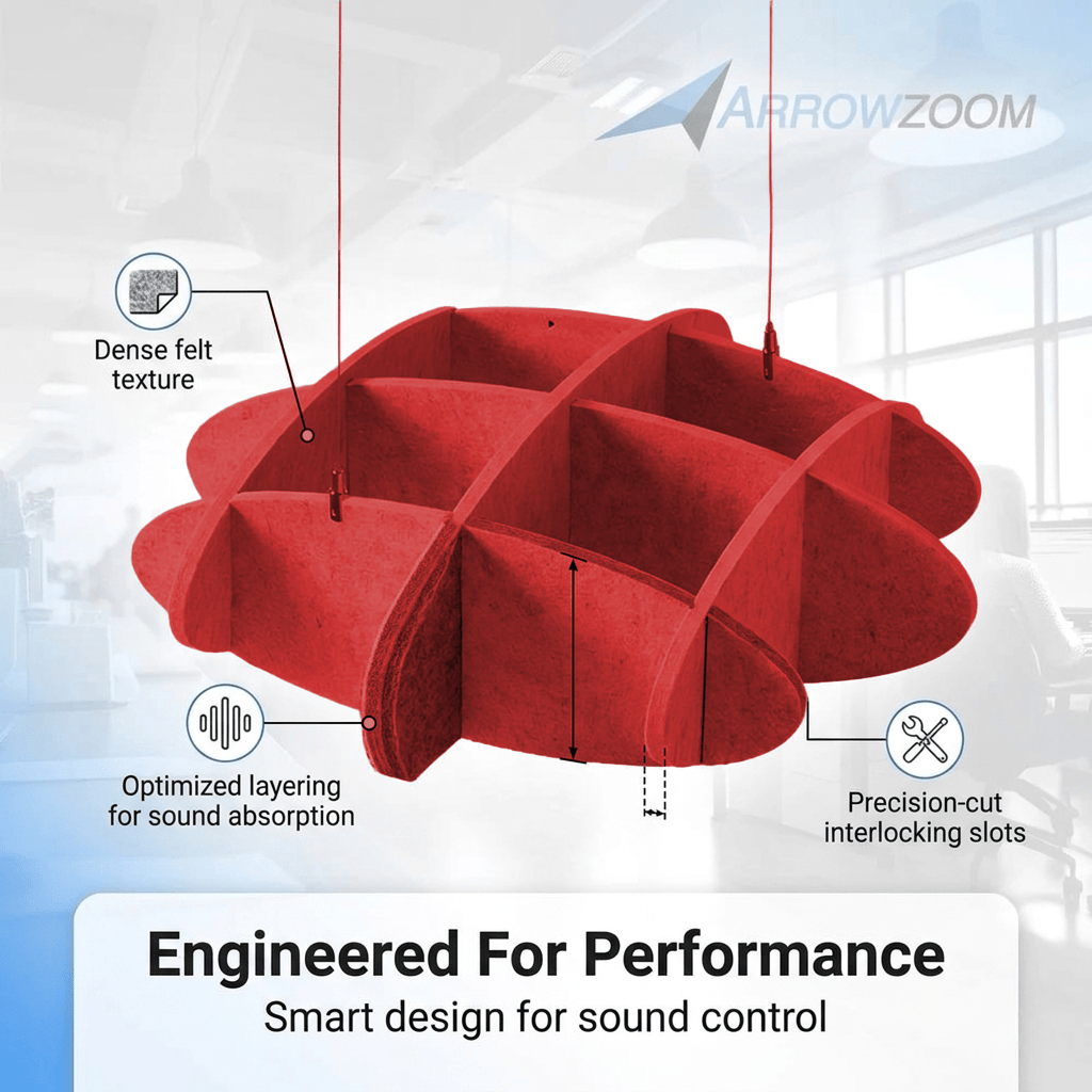 silexofy EchoArt Elegant Sound Absorbers Hanging Ceiling Panels Red - KK1462