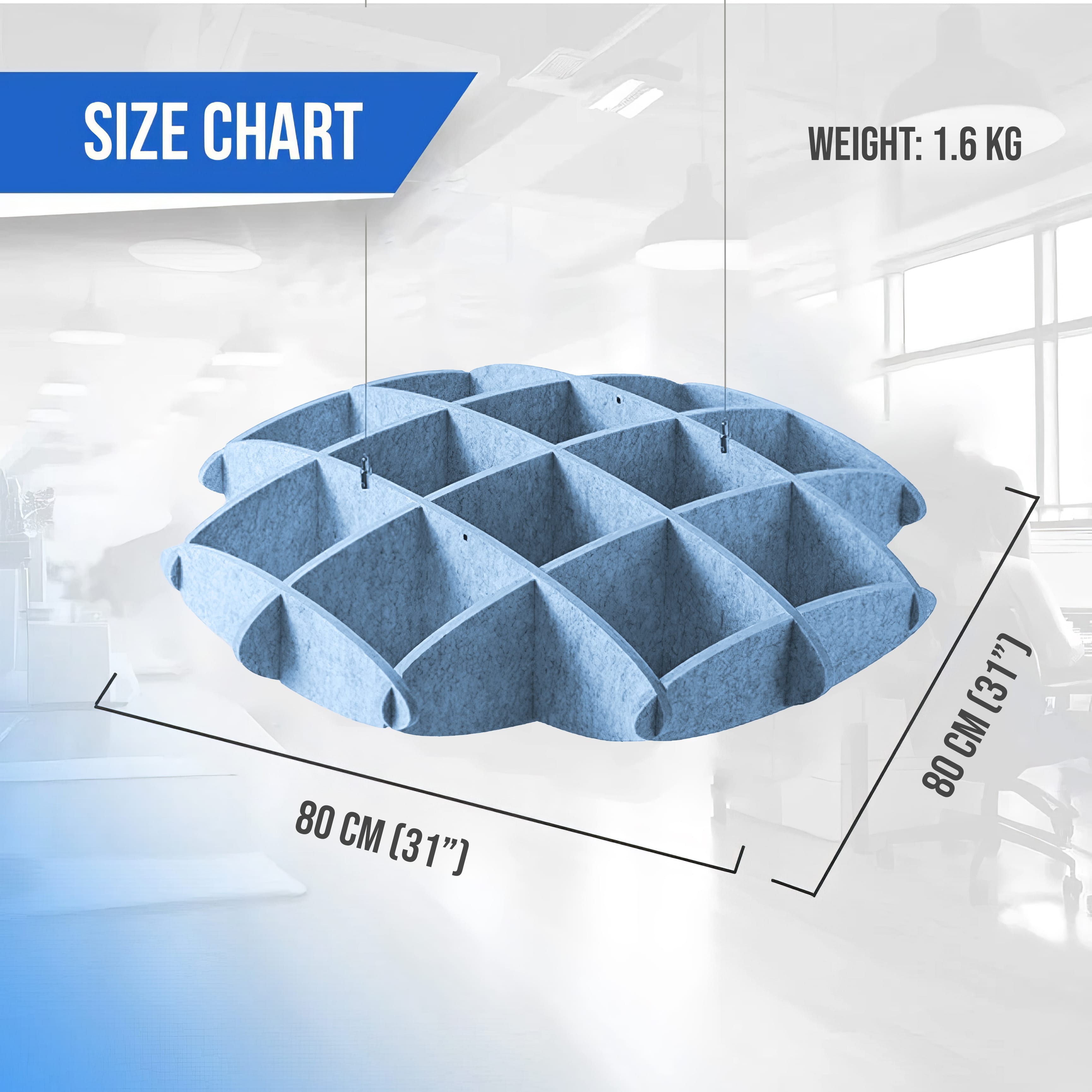 silexofy EchoArt Elegant Sound Absorbers Hanging Ceiling Panels Greyish Blue - KK1463