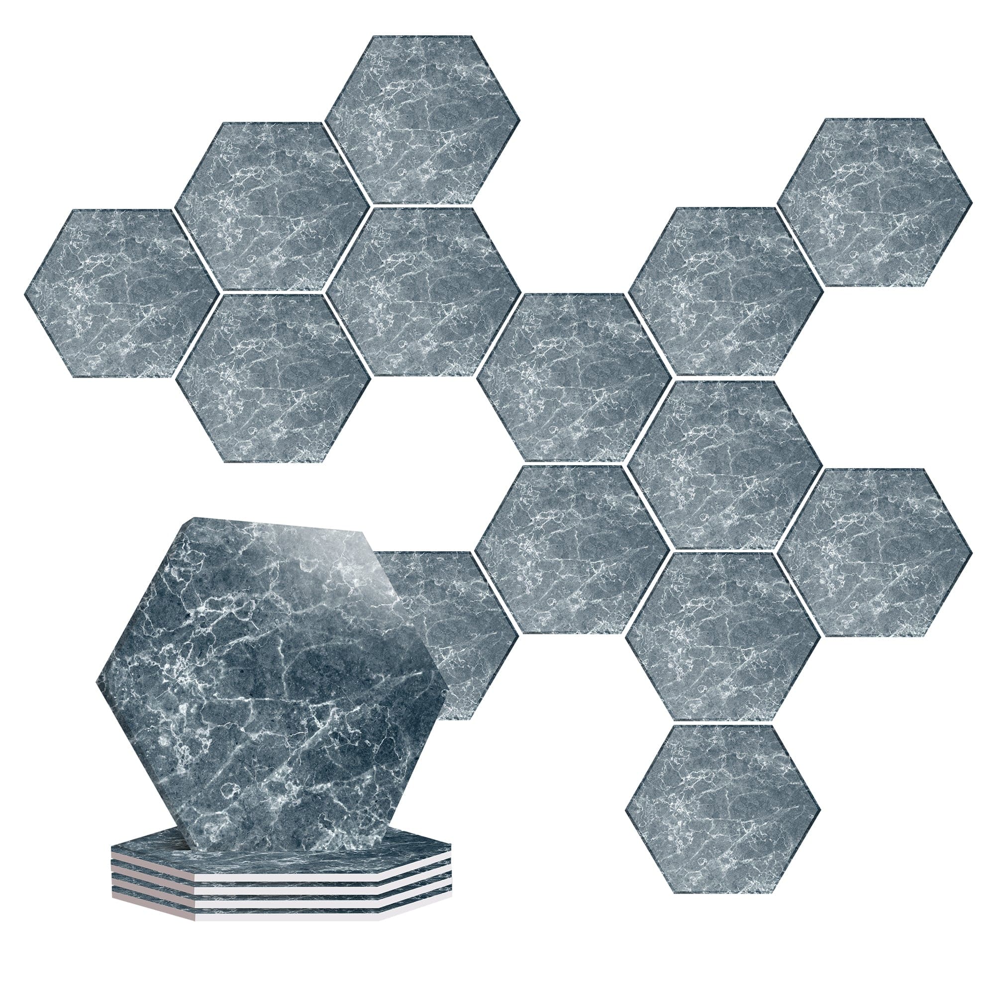 silexofy Azure Frost Marble Printed Self-Adhesive Hexagon Felt Art Panels -KK1407