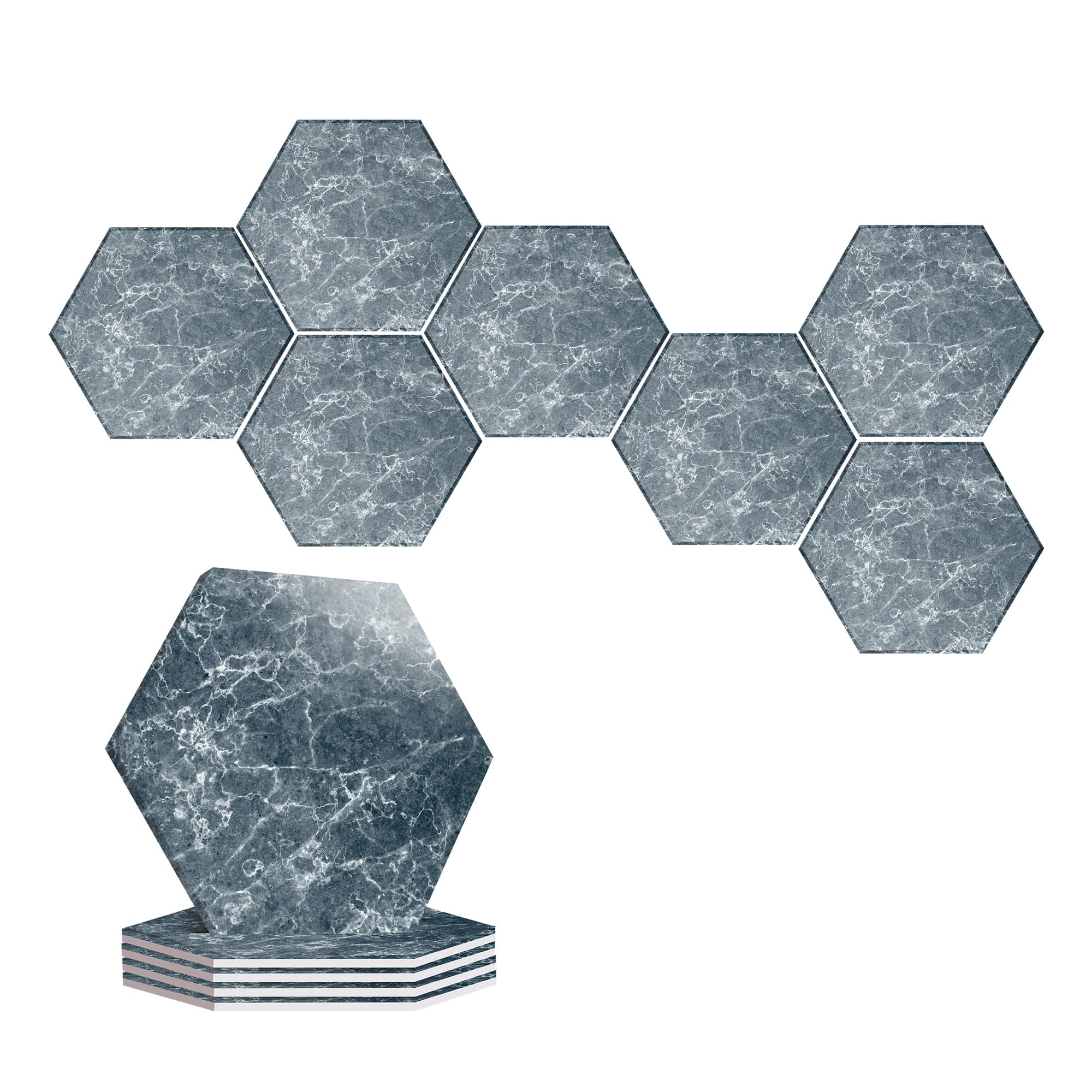 silexofy Azure Frost Marble Printed Self-Adhesive Hexagon Felt Art Panels -KK1407