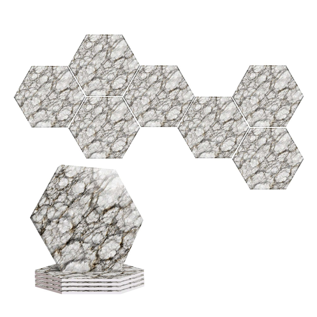 silexofy Pure Alabaster Marble Printed Self-Adhesive Hexagon Felt Art Panels -KK1408