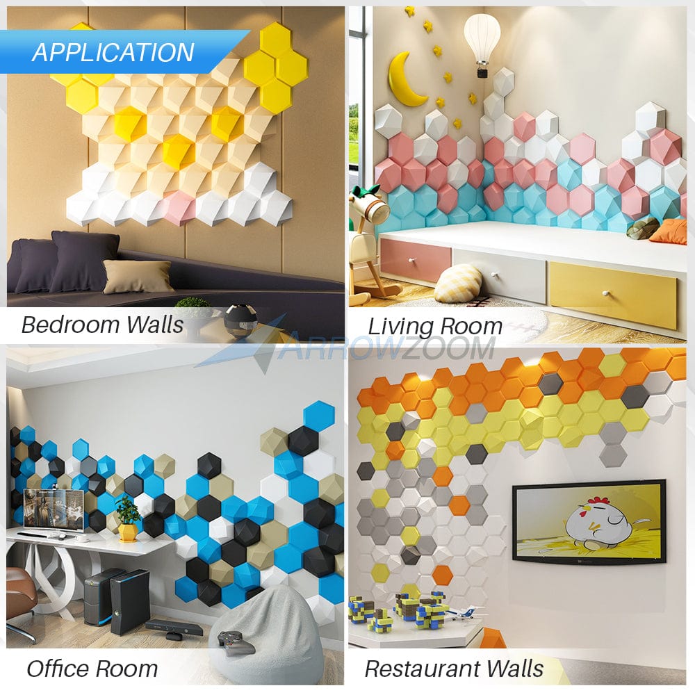 silexofy 12 Pcs 3D Hexagon Adhesive Sound Absorbing Panels - KK1330