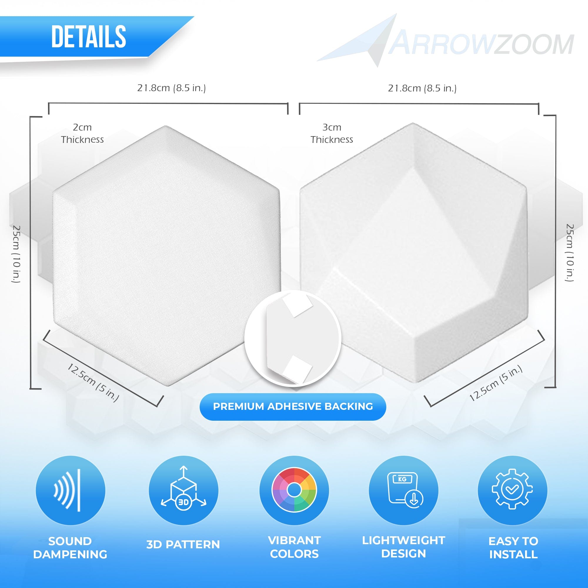 silexofy 12 Pcs 3D Hexagon Adhesive Sound Absorbing Panels - KK1330