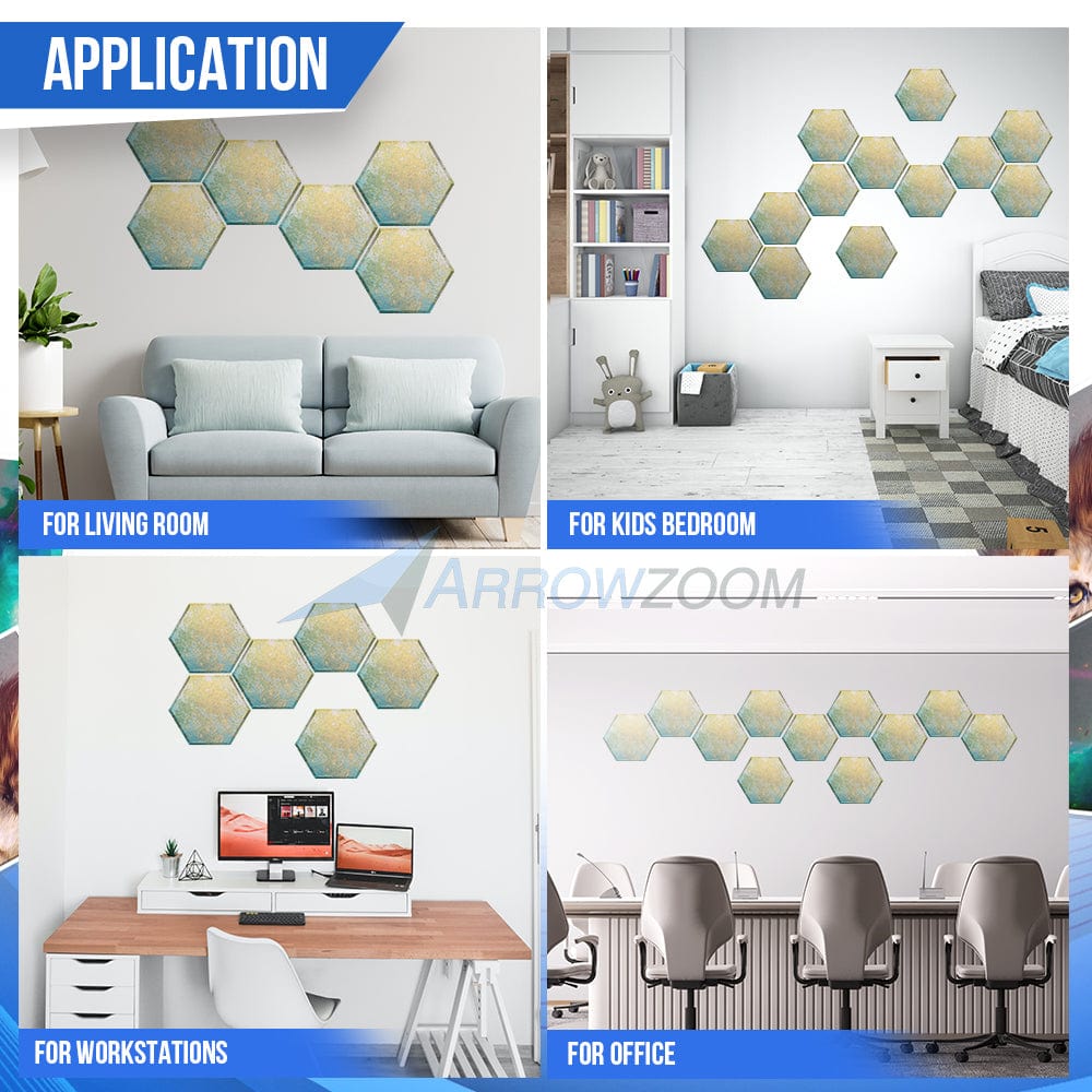 silexofy Azure Frost Marble Printed Self-Adhesive Hexagon Felt Art Panels -KK1407