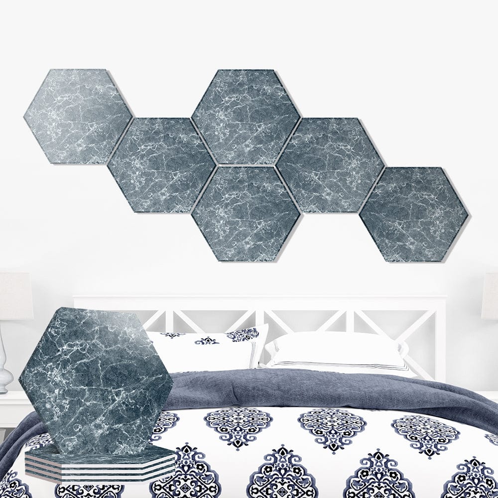 silexofy Azure Frost Marble Printed Self-Adhesive Hexagon Felt Art Panels -KK1407