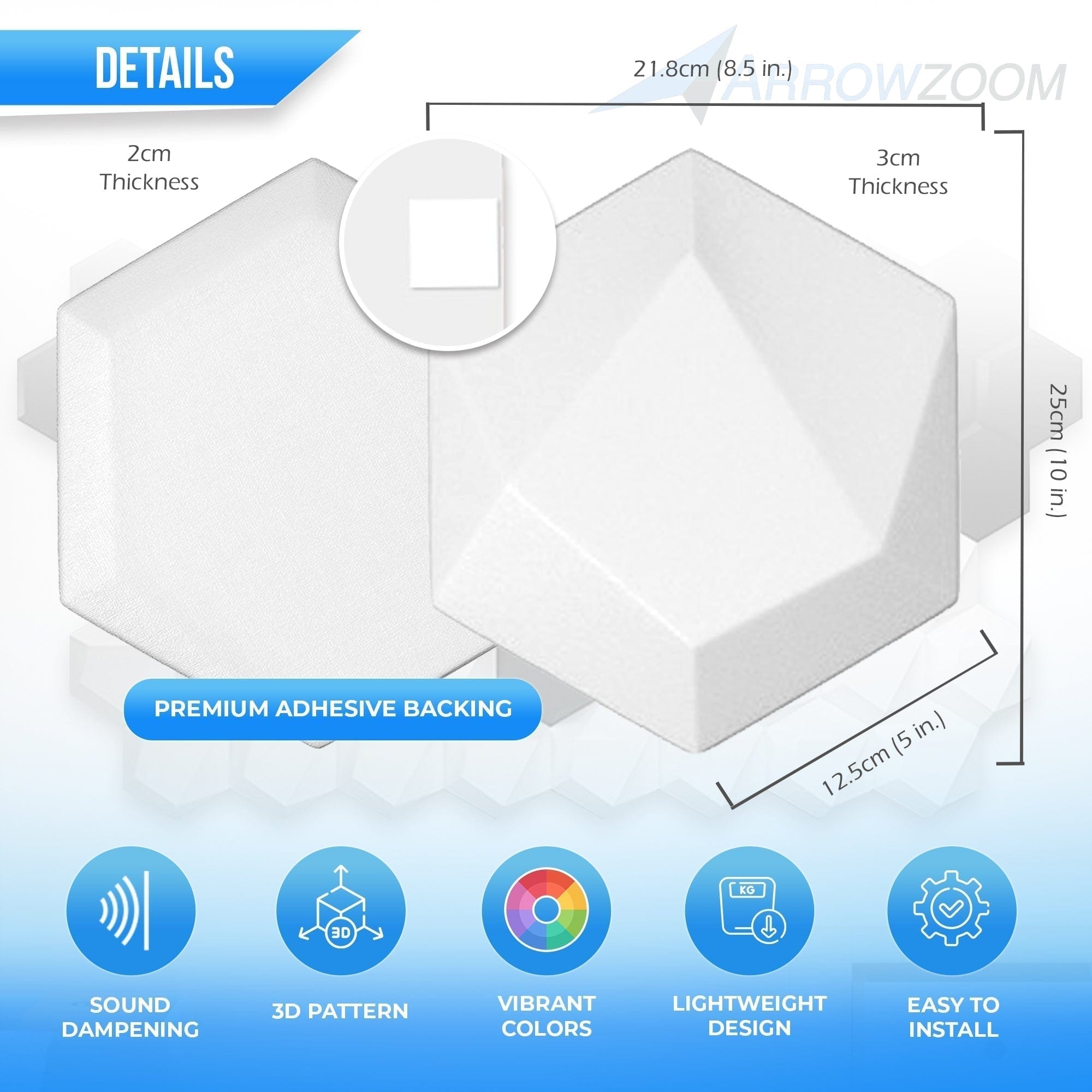 silexofy Double Daisy 3D Hexagon Adhesive Sound Absorbing Panels - KK1336