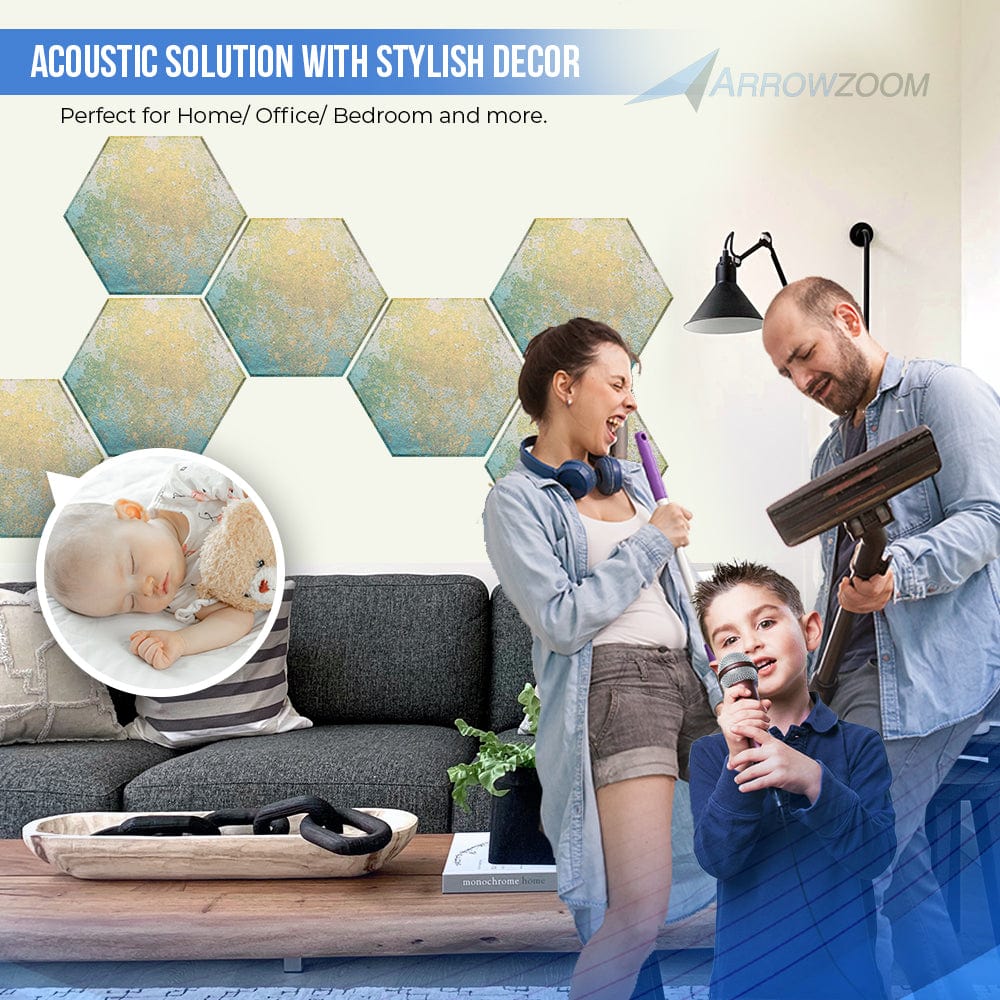 silexofy Pure Alabaster Marble Printed Self-Adhesive Hexagon Felt Art Panels -KK1408
