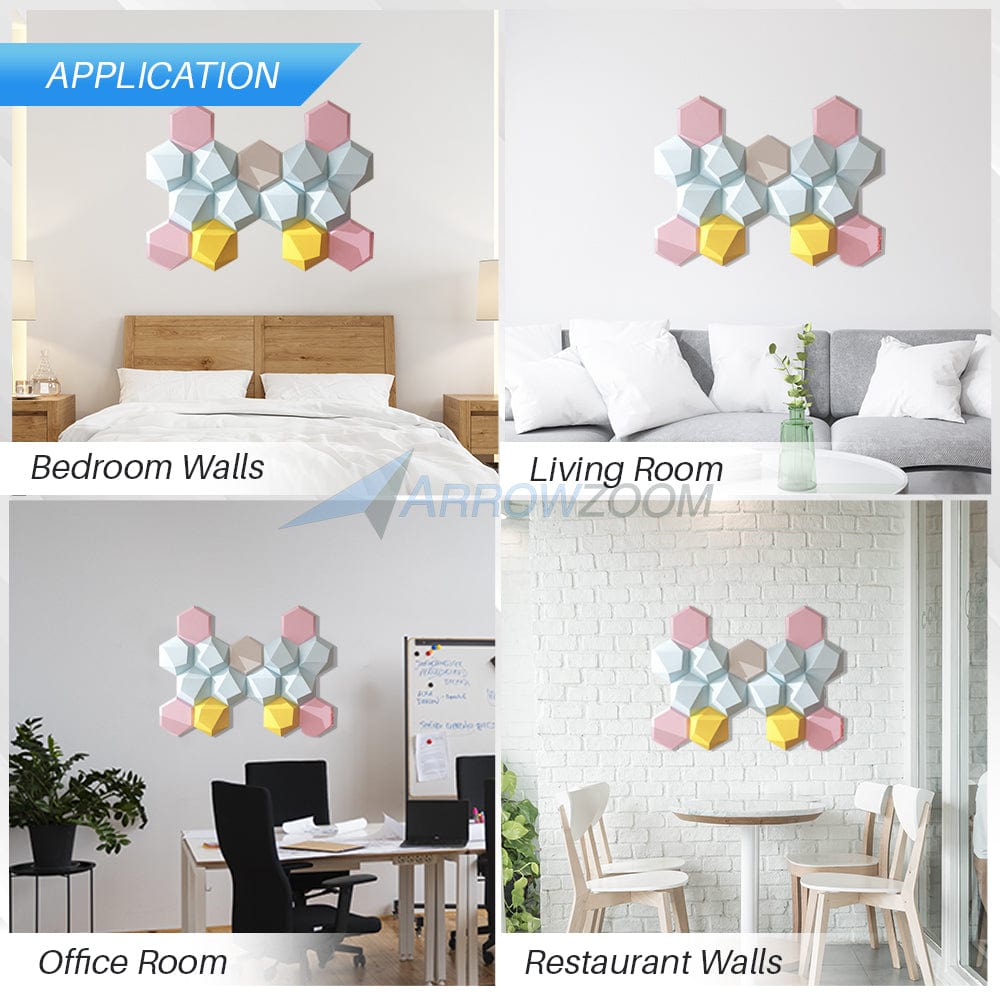 silexofy Simple Monarch 3D Hexagon Adhesive Sound Absorbing Panels - KK1332