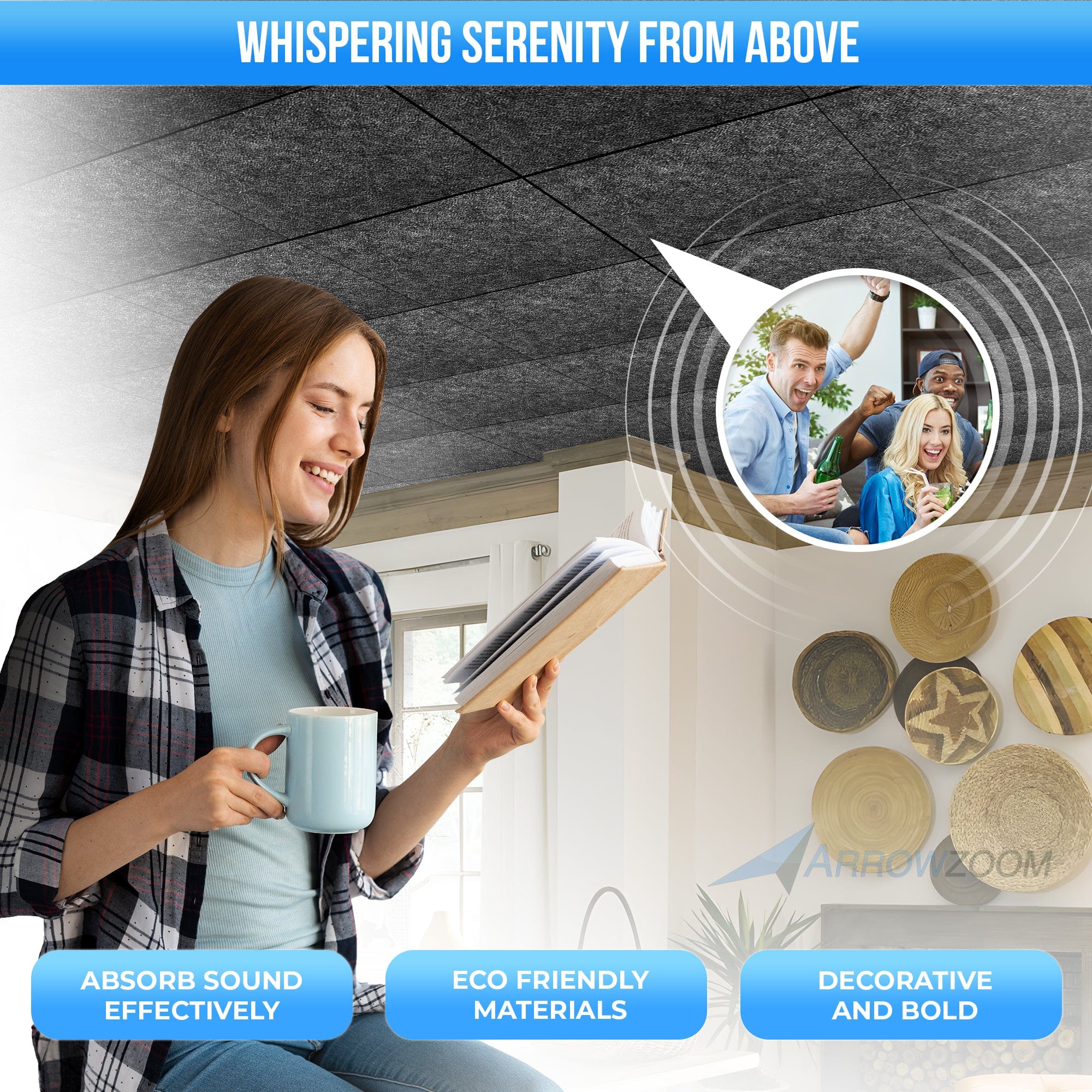 silexofy Self-Adhesive Ceiling Sound Deadening Polyester Fabric Panel - Solid Colors - KK1424