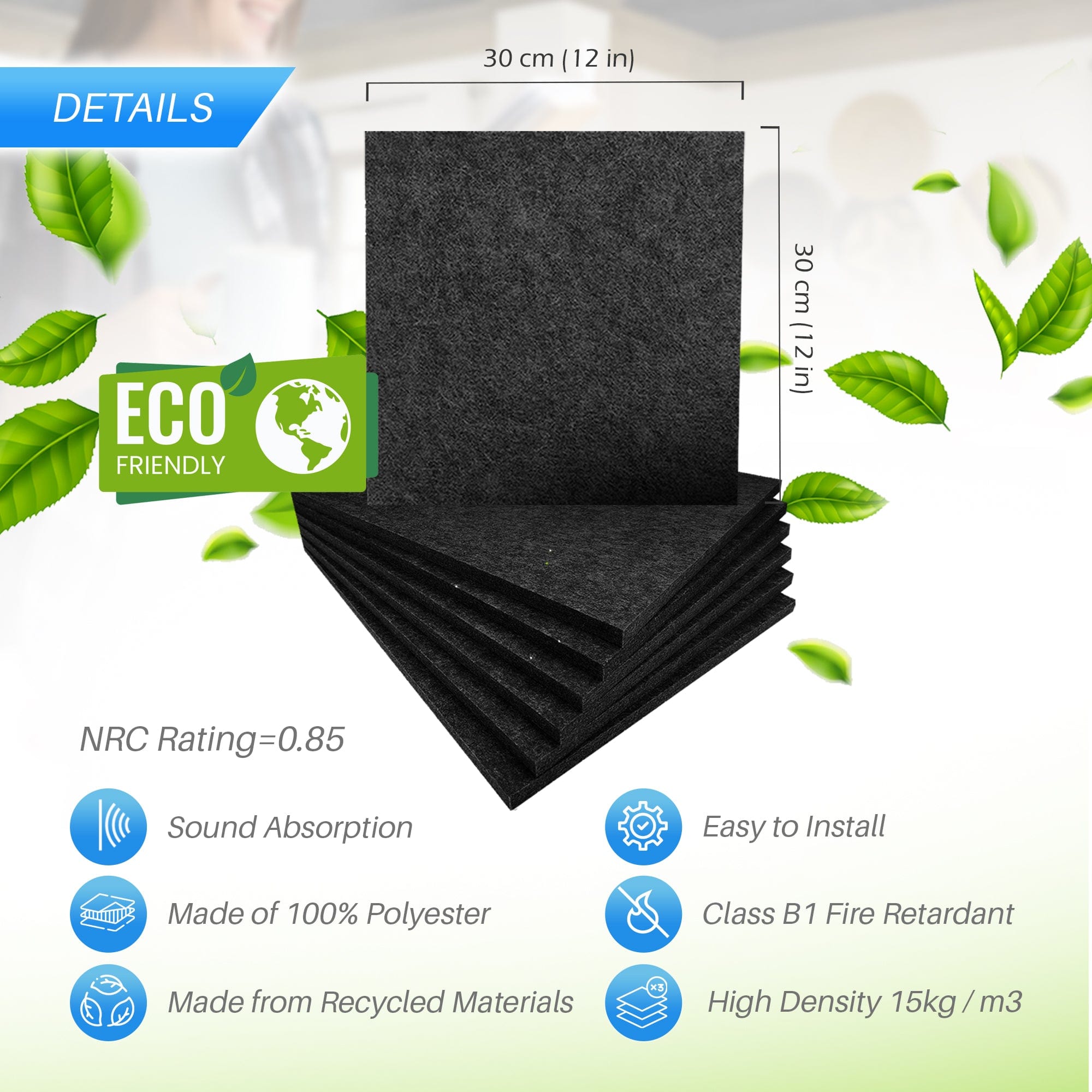 silexofy Self-Adhesive Ceiling Sound Deadening Polyester Fabric Panel - Solid Colors - KK1424