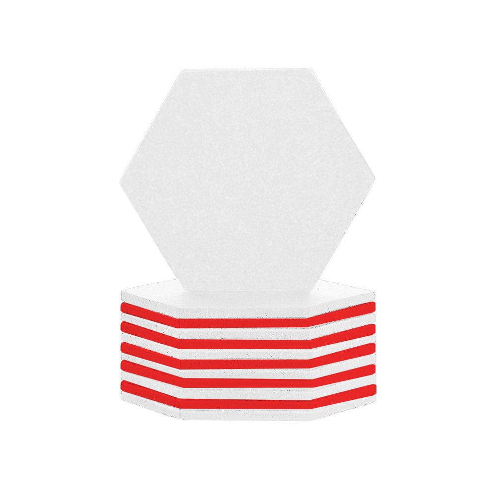 silexofy Hexagon Felt Sound Absorbing Wall Panel - White and Red - KK1224