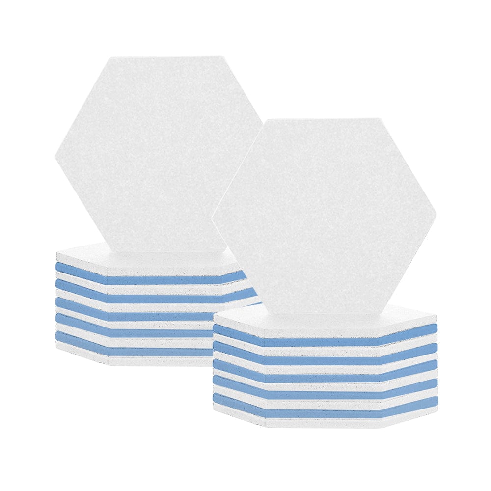 silexofy Hexagon Felt Sound Absorbing Wall Panel - White and Baby Blue - KK1224