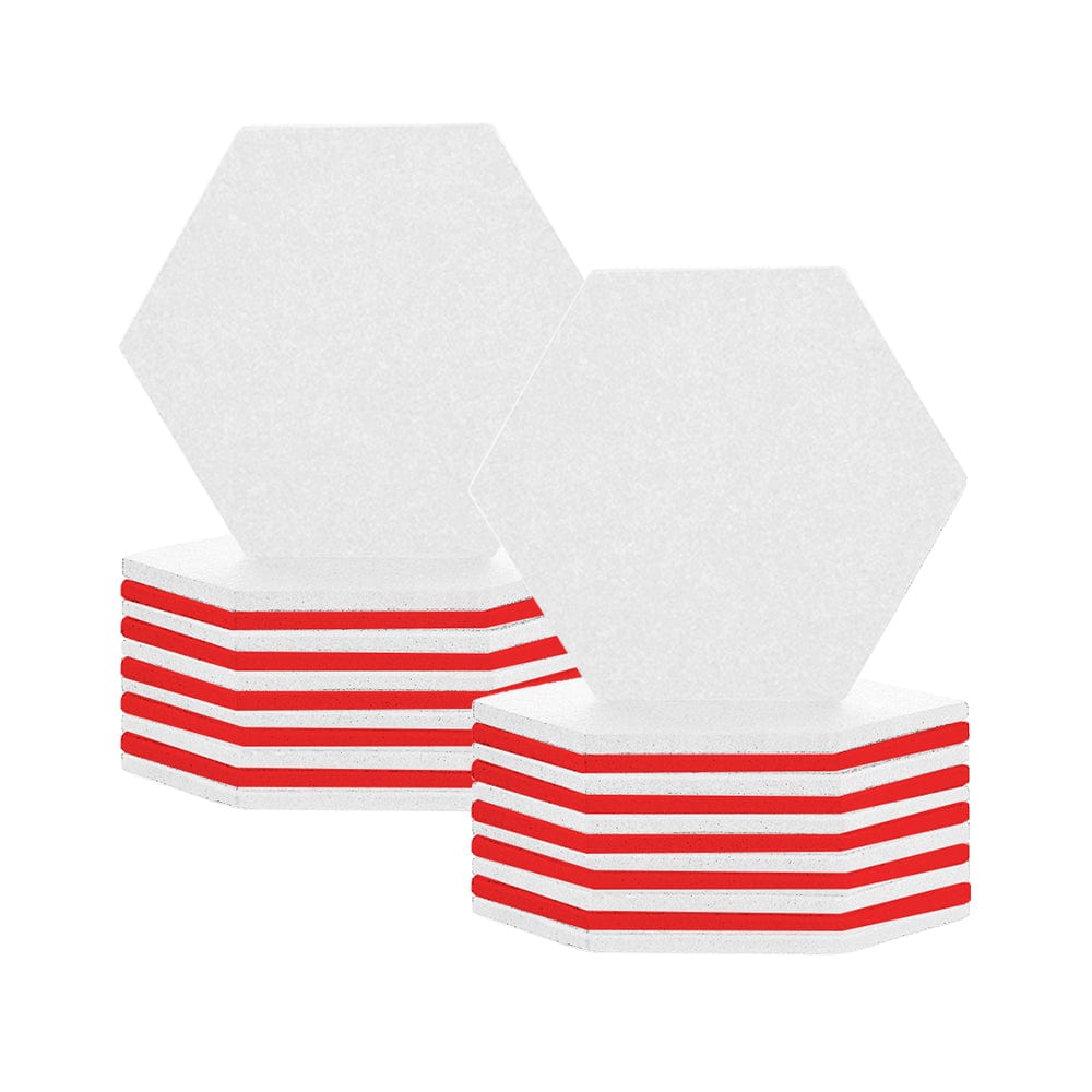silexofy Hexagon Felt Sound Absorbing Wall Panel - White and Red - KK1224