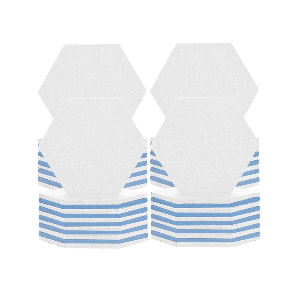 silexofy Hexagon Felt Sound Absorbing Wall Panel - White and Baby Blue - KK1224