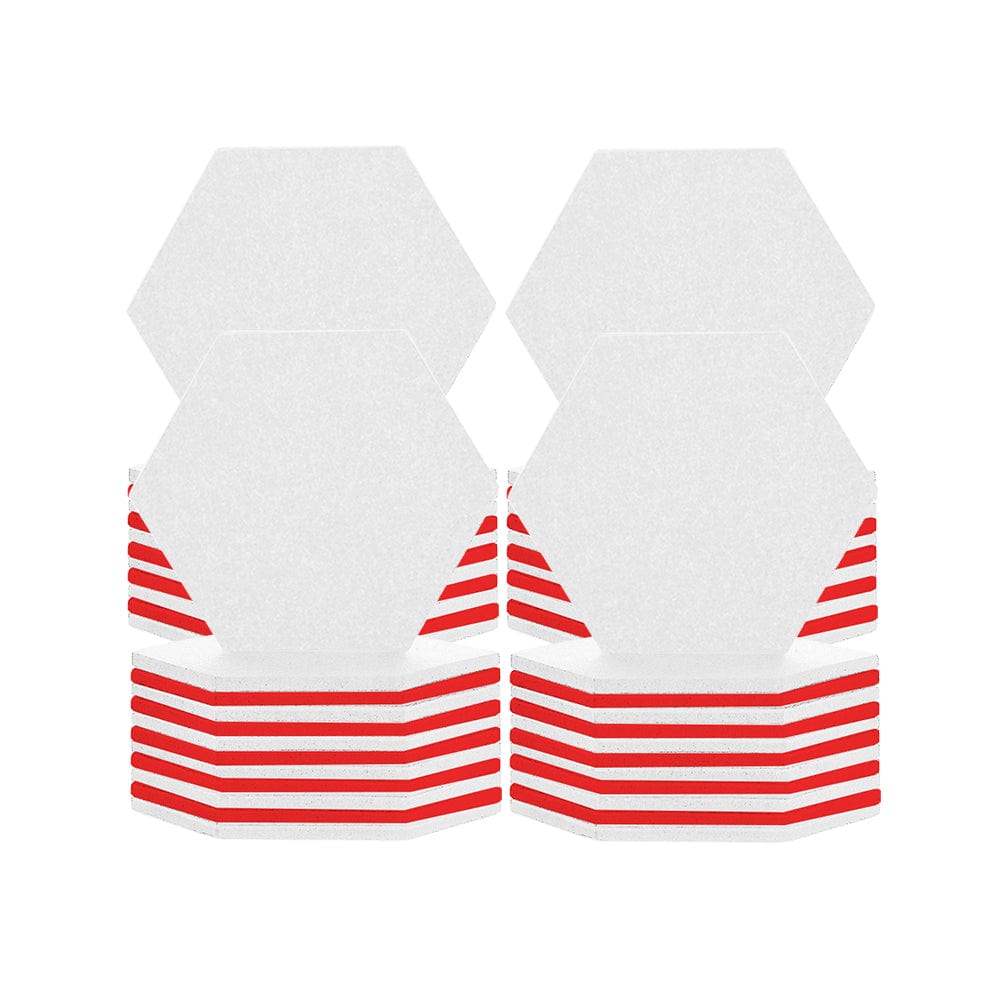 silexofy Hexagon Felt Sound Absorbing Wall Panel - White and Red - KK1224