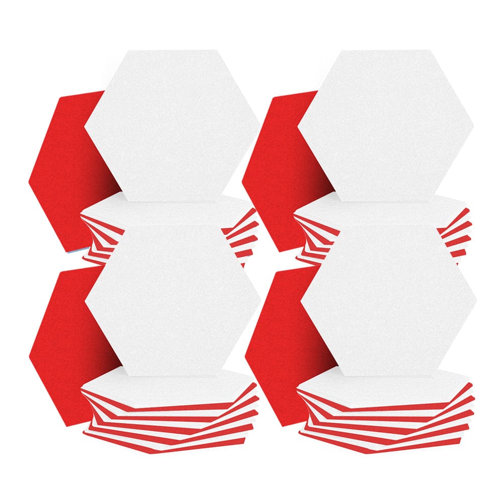 silexofy Hexagon Felt Sound Absorbing Wall Panel - White and Red - KK1224