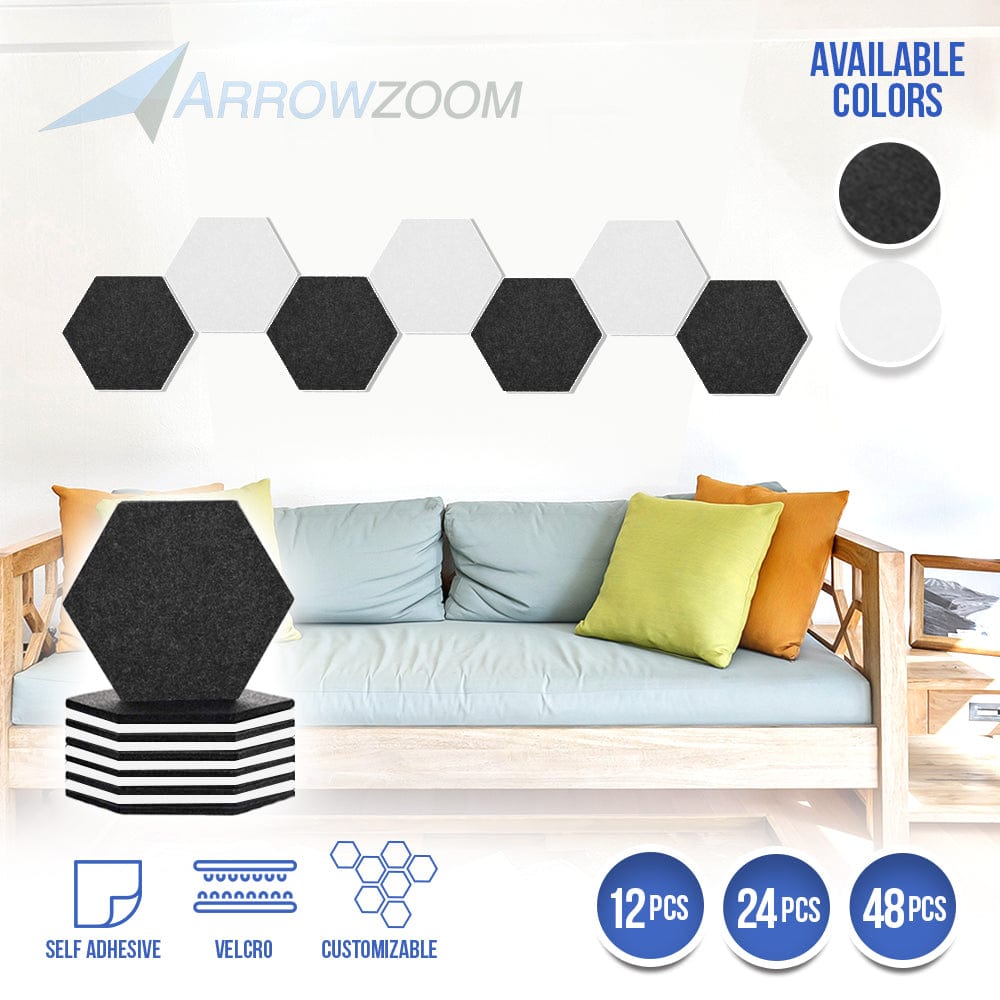 silexofy Hexagon Felt Sound Absorbing Wall Panel - Black and White - KK1224