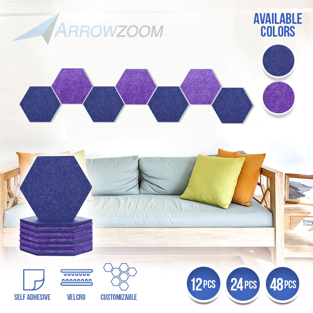 silexofy Hexagon Felt Sound Absorbing Wall Panel - Blue and Burgundy - KK1224