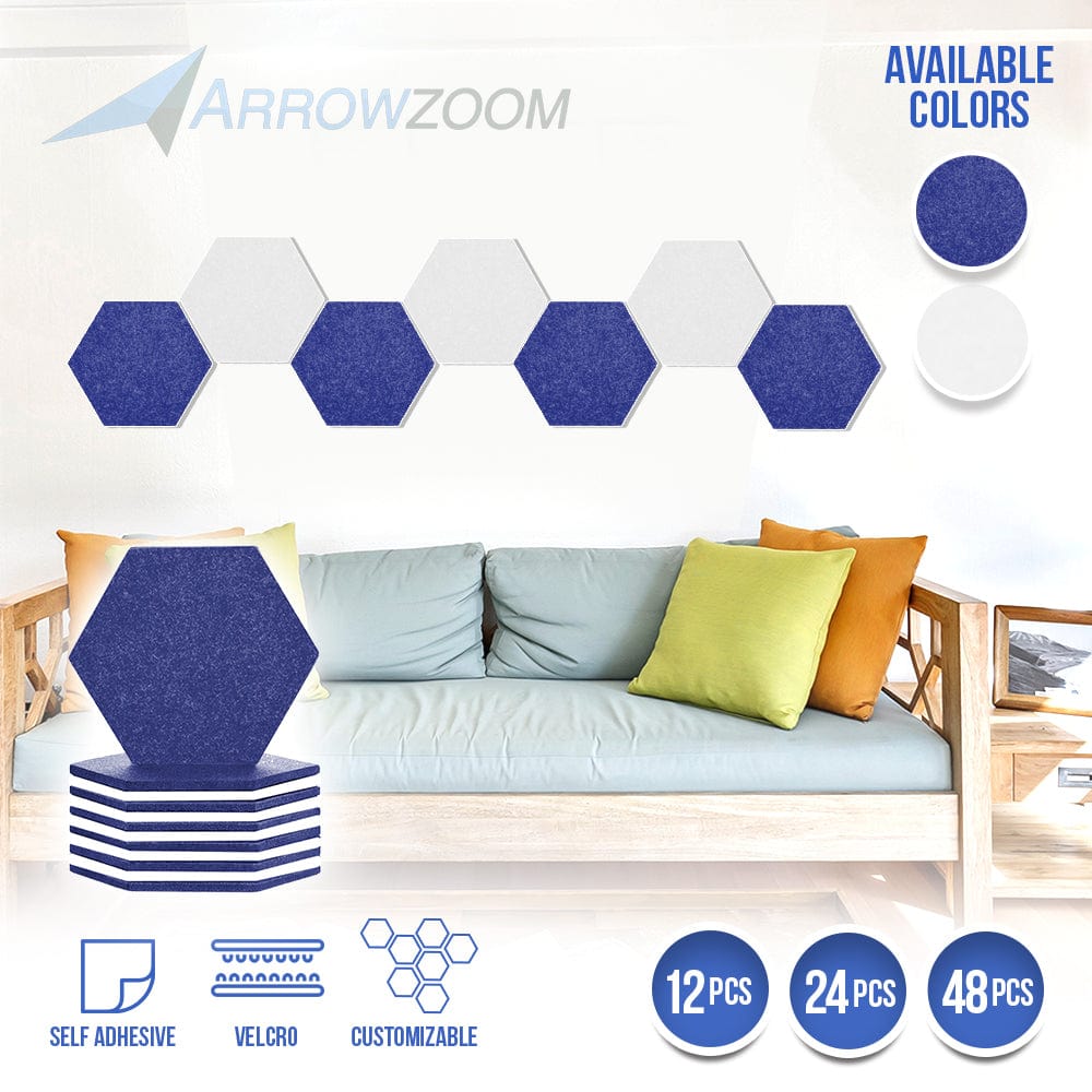silexofy Hexagon Felt Sound Absorbing Wall Panel - Blue and White  - KK1224