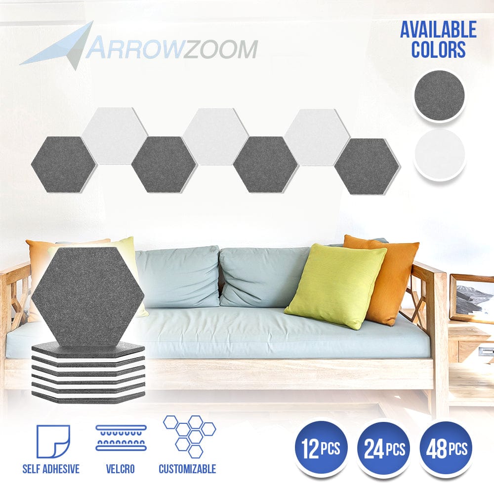 silexofy Hexagon Felt Sound Absorbing Wall Panel - Gray and White - KK1224