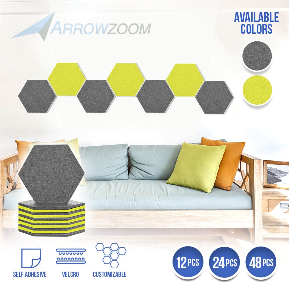 silexofy Hexagon Felt Sound Absorbing Wall Panel - Gray and Yellow - KK1224