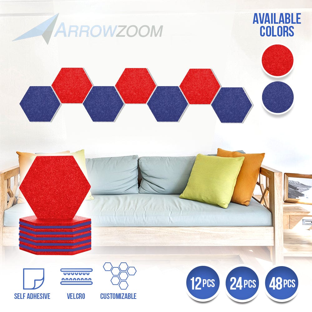 silexofy Hexagon Felt Sound Absorbing Wall Panel - Red and Blue - KK1224
