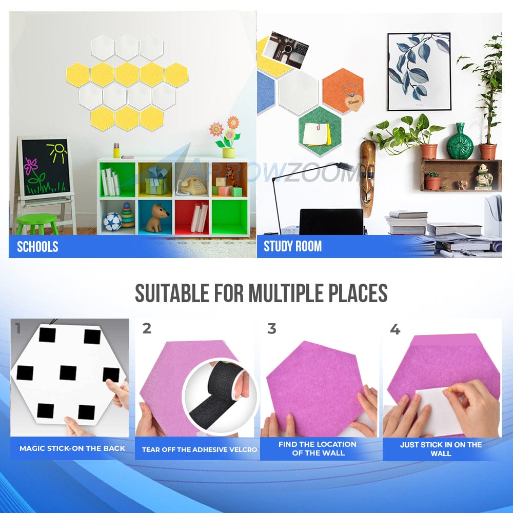 silexofy Hexagon Felt Sound Absorbing Wall Panel - Solid Color - KK1224