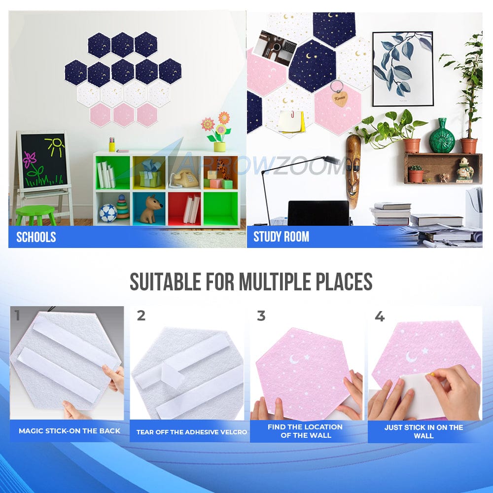 silexofy Hexagon Felt Sound Absorbing Wall Panel - Starry Art - KK1231