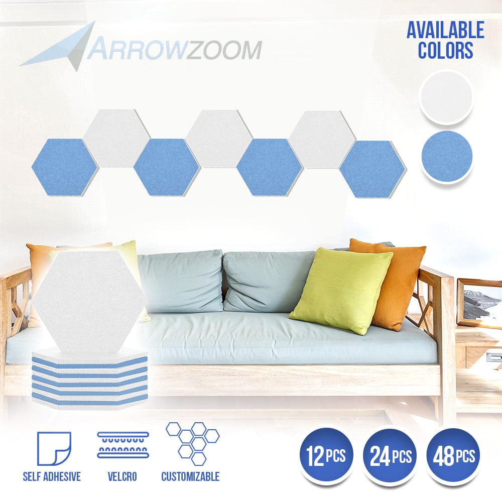 silexofy Hexagon Felt Sound Absorbing Wall Panel - White and Baby Blue - KK1224