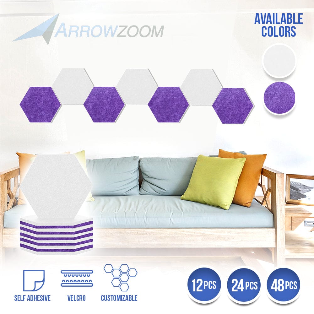 silexofy Hexagon Felt Sound Absorbing Wall Panel - White and Burgundy - KK1224